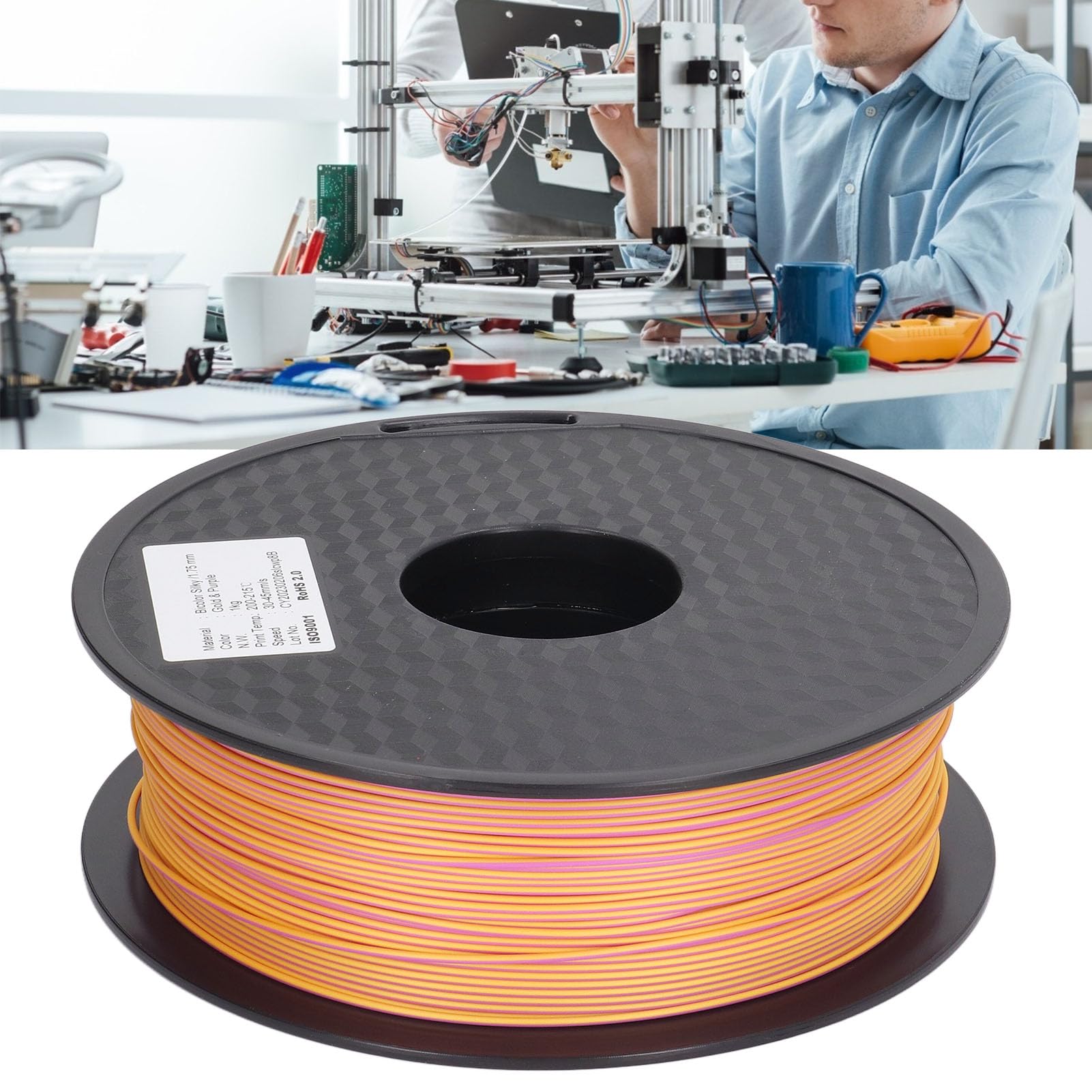 Tricolor PLA Filament do druku 3D 1,75 mm Złoty Zielony Fioletowy Biodegradowalny Gładki druk Wytrzymały, mocny Kompatybilny z większością drukarek