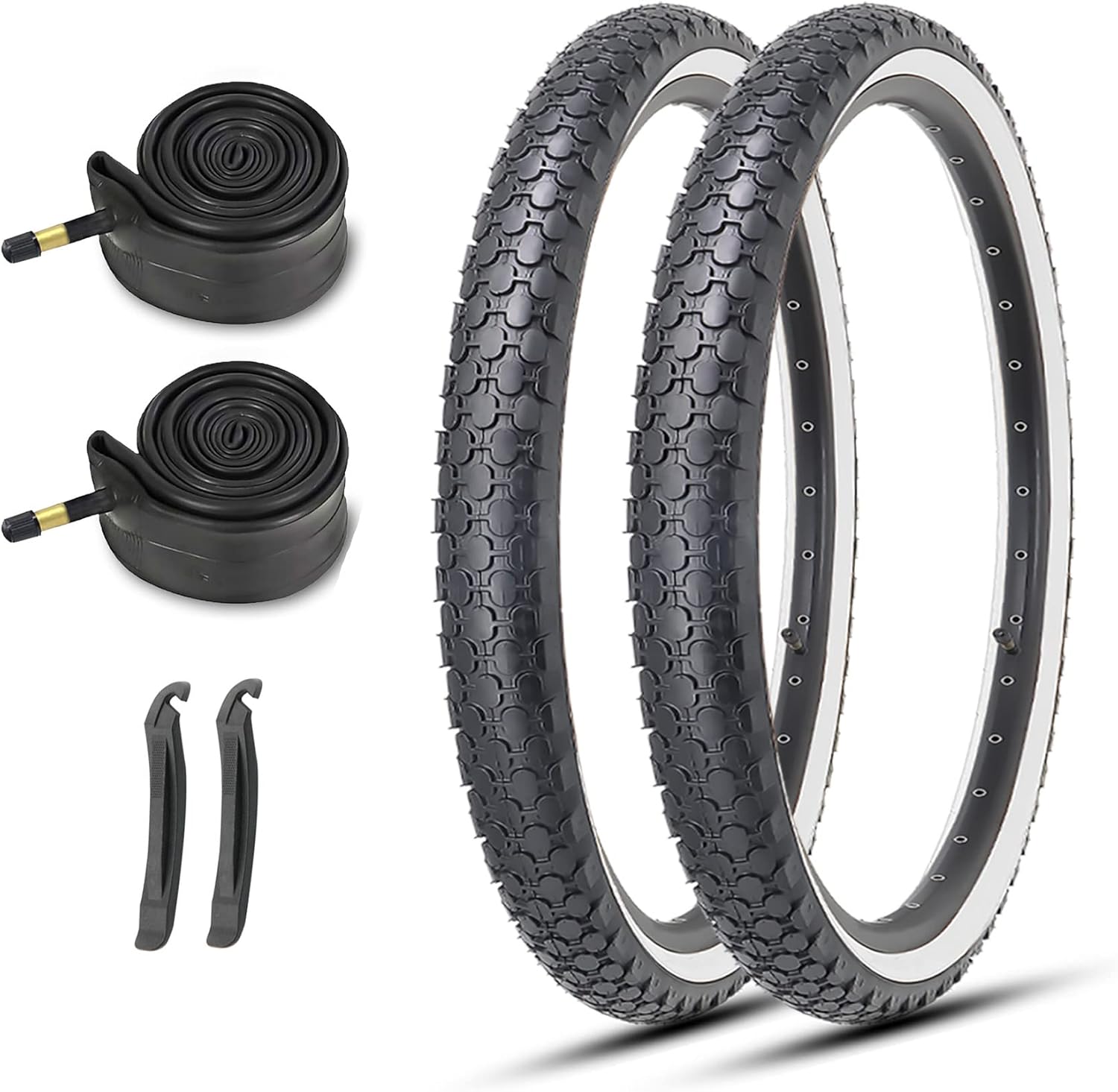 MOHEGIA 26x2.125 Cruiser Bike Tires Set with Inner Tubes & Levers - Foldable Black Tires for Beach & City Bikes