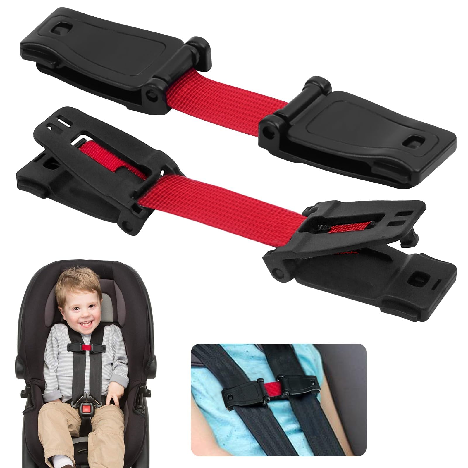 Clip de Seguridad del Asiento de Coche de Bebé 2 Piezas Hebilla para Cinturón de Seguridad Bebé, Evita Que el Niño se Quite el Brazo del Cinturón, Duradero y Práctico (13,5 * 3cm, Rojo)