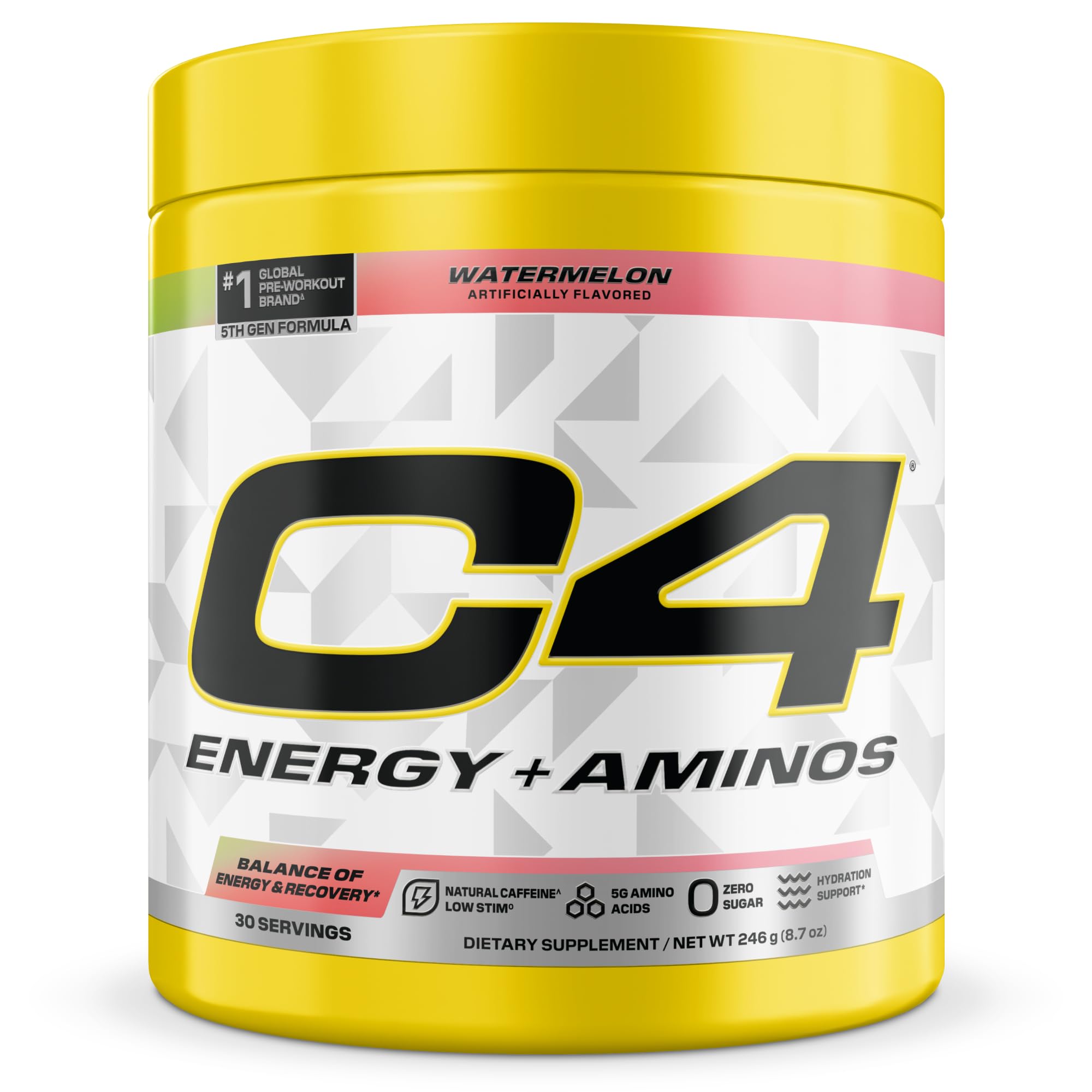 CellucorC4 Energy + Aminos Powder | 5g BCAAs & EAAs for Muscle Recovery, 3 Electrolytes for Hydration, 100mg Natural Caffeine | Pre Workout | Zero Sugar, 30 Servings, Watermelon