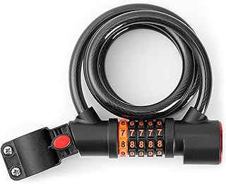 TirEurt Bicycle Lock Combination Spiral Cable Lock 120 cm with Warning Lamp Anti-Theft Bicycle Cable Lock with 5-Digit Code Combination, Waterproof Combination Lock Cable for Bicycle, E-Bike, Black