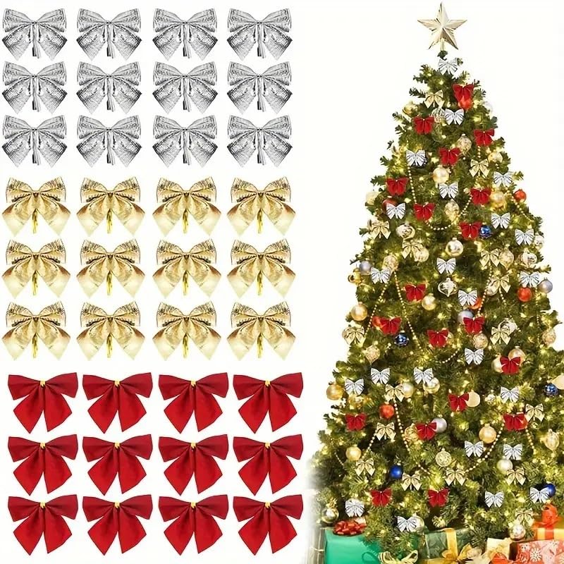 Sponsored Ad - 24pcs Sparkling Christmas Bow Ornaments, 5.08cm Mini Sequin Bows for Tree Decoration, Ribbon Glitter Accents, Perfect for Holiday Home & Party Wreaths, Gift Wrapping Accessories