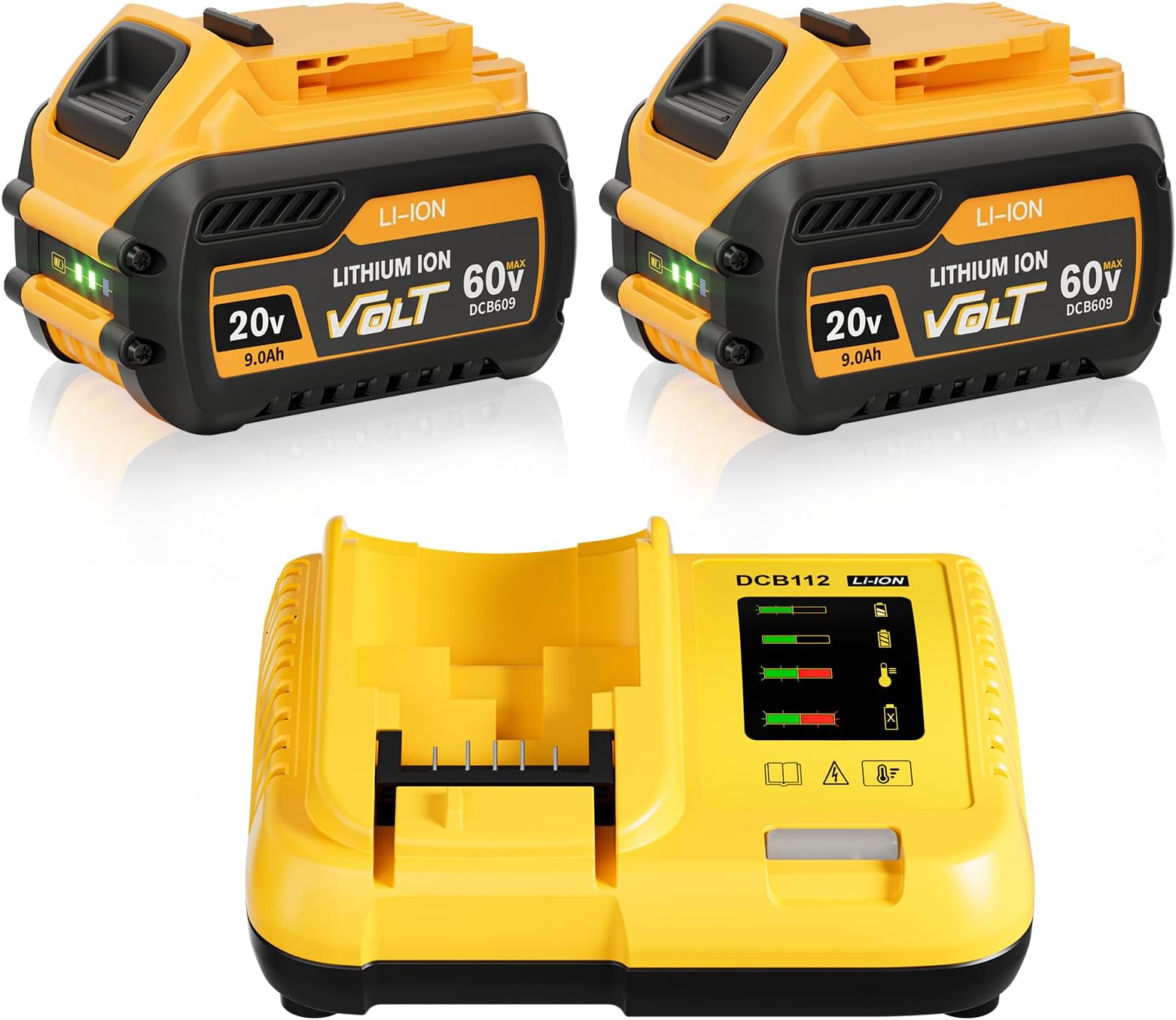 2Pack 9.0Ah Replacement for Dewalt 20V 60V Max Flexvolt Battery Charger Compatible with 20 60 Volt Battery Charger DCB609 DCB606 DCB612 DCB200 DCB201 DCB203 DCB204 DCB206 DCB207 DCB209 Cordless Tools