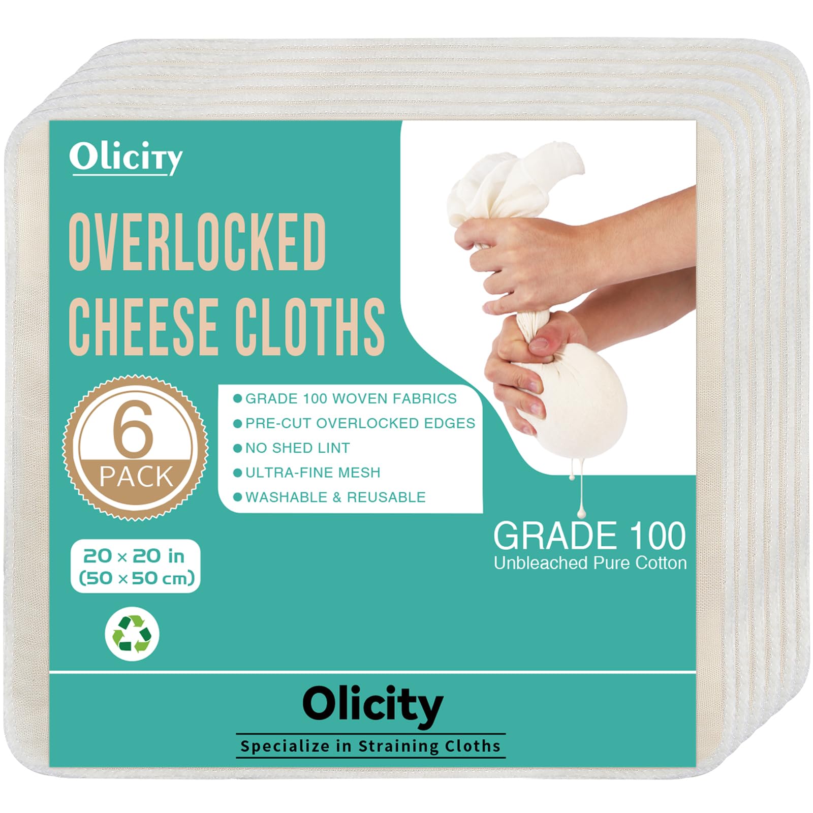 Olicity Passiertuch 6er Set | Overlock-Käsetuch 50x50cm | Wiederverwendbare