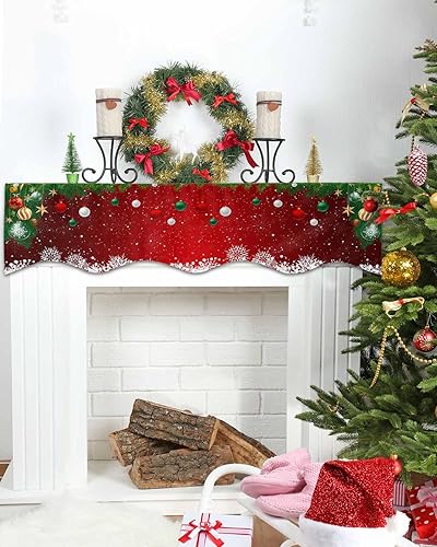 Miniatura 4 de ALAGEO Bufanda de Navidad para chimenea, adornos de Navidad, mantel de chimenea de coníferas, cubierta de bufanda de Navidad, ramita de pino rojo,