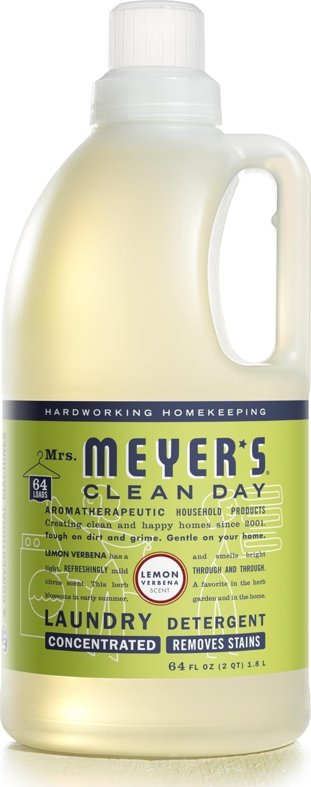 CLEAN DAY Laundry Detergent, Lemon Verbena, 64 fl oz | Brightens Colors, Removes Tough Stains, Up to 64 Loads a Bottle, Made with Essential Oils and Stain-Fighting Enzymes