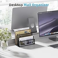 Vista 4 de Marbrasse Mail Organizer for Desk, 3-Slot Mesh Metal Mail Holder countertop, Letter Holder, Office Desktop Envelope and Document Storage Rack (Black)