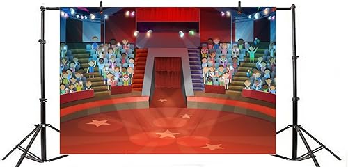 Miniatura 2 de Baocicco Circus Arena Show Red Escenario Telón de fondo 7x5 pies Fotografía Foco Proyector Público Completo Carnaval Entretenimiento Diversión