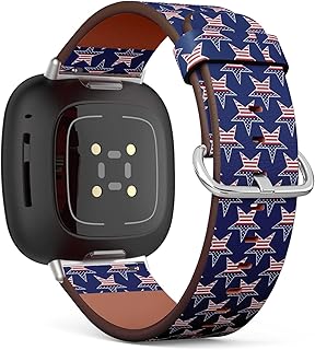CJBROES Replacement Leather Watch Band, Compatible with Fitbit Versa 3 and Fitbit Sense of Wristband Bracelet Accessory - American Stars