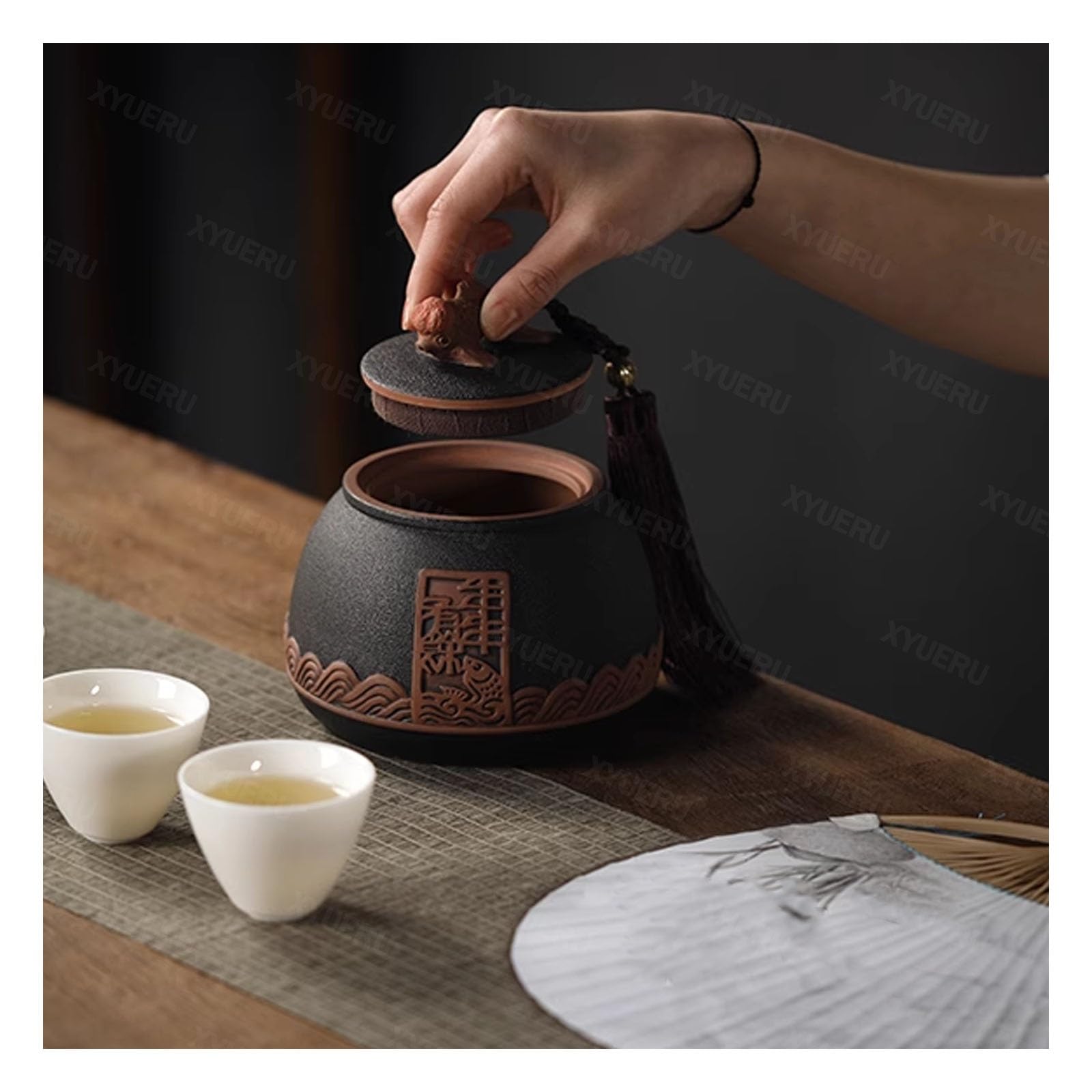 Bocal à thé en céramique avec couvercle scellé – Rangement de cuisine vintage, récipient hermétique pour l'organisation de la maison et le stockage du café