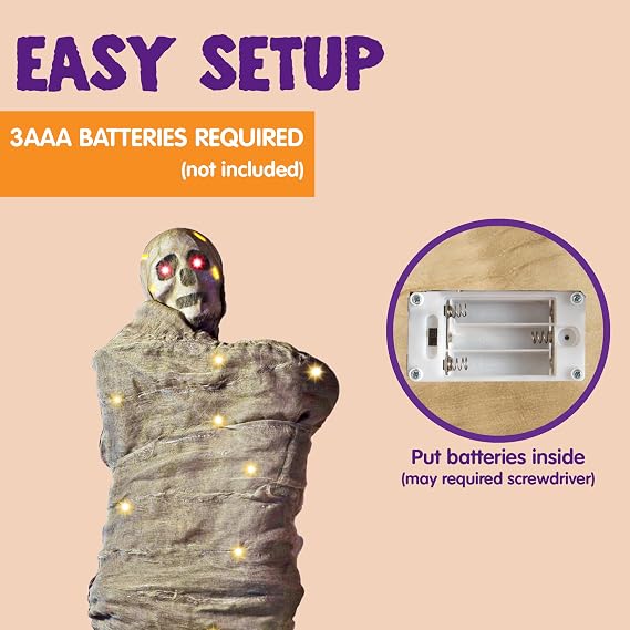 JOYIN 65 Halloween Decoration Cocoon Corpse, Animated Hanging Dead Body Prop Indoor Decor, Corpses Skeleton Outdoor Decor with Full Body Lights and LED Eyes & Spooky Sound for Yard, Haunted House