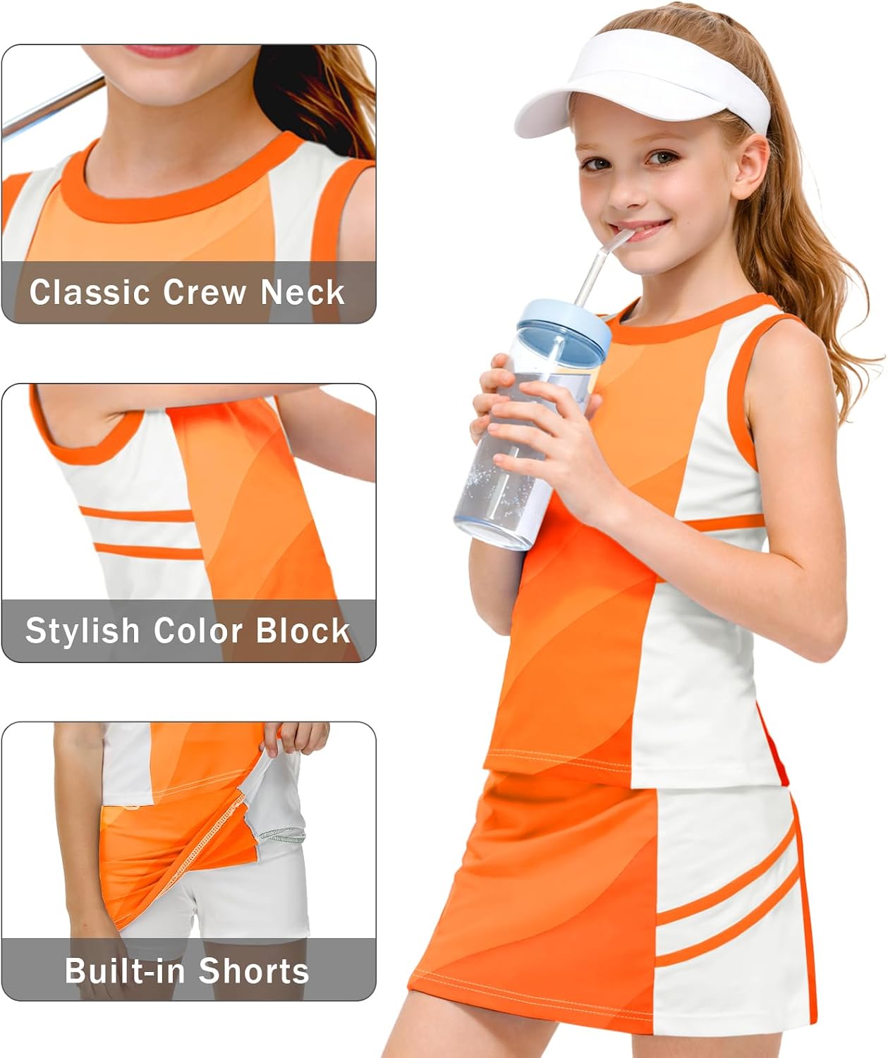 AOBUTE Girls Tennis Golf Outfit Tank Top and Skirt with Shorts Set 4-12 Years