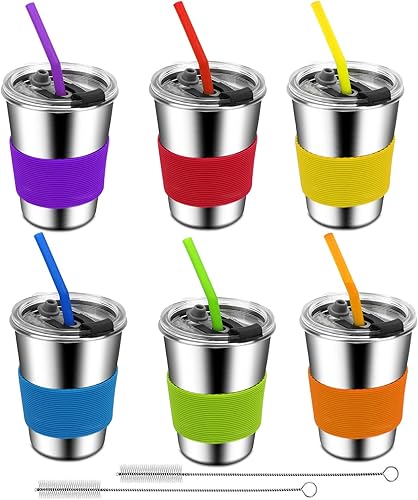 ShineMe Vasos para niños con pajitas y tapas, 12 onzas a prueba de derrames con mangas, vaso de agua reutilizable para niños y adultos, vaso de ShineMe Vasos para niños con pajitas y tapas, 12 onzas a prueba de derrames con mangas, vaso de agua reutilizable para niños y adultos, vaso de