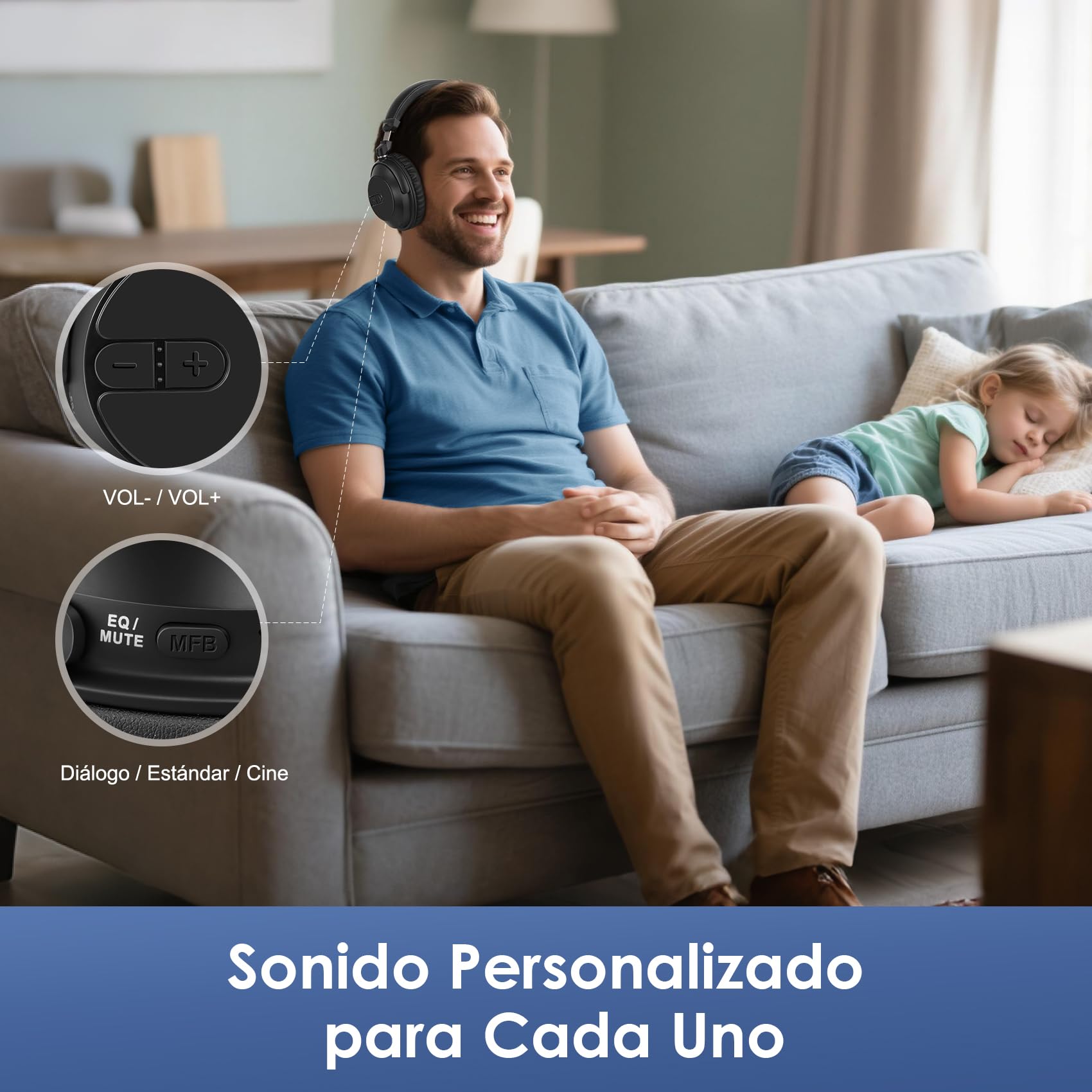 SIMOLIO 747D Auriculares Inalambricos TV con Voz Clara para Diálogos | Auriculares TV Bluetooth para Escuchar Grupo&Fiestas, Discotecas Silenciosas, Iglesias, Sin Retraso, By-pass, Larga Autonomía