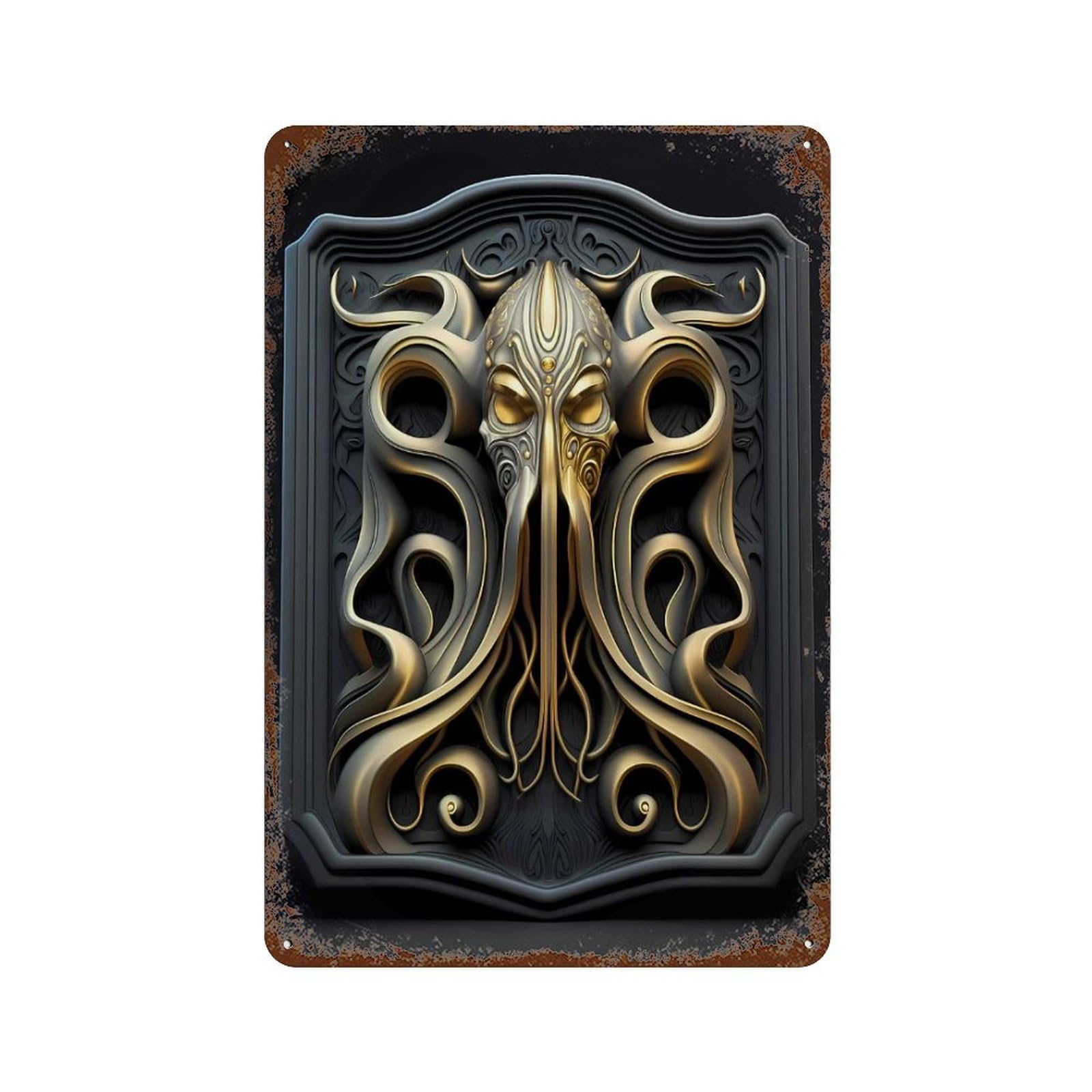 Kraken Golden Art Deco Retro Metal Sign 11.8"x7.9", Decorative Metal Wall Art for Basement, Hobby Room And Garage Decor