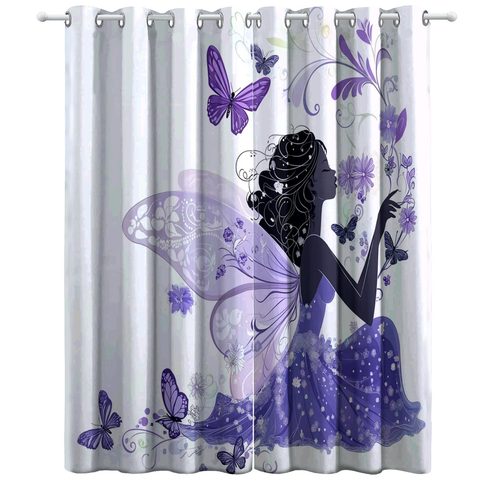 100% Blickdichte Gardinen H215 x B110 cm (2er Set), Traum-Cartoon-Fee, Gegen Hitze und Kälte für ungestörten Schlaf, Lila