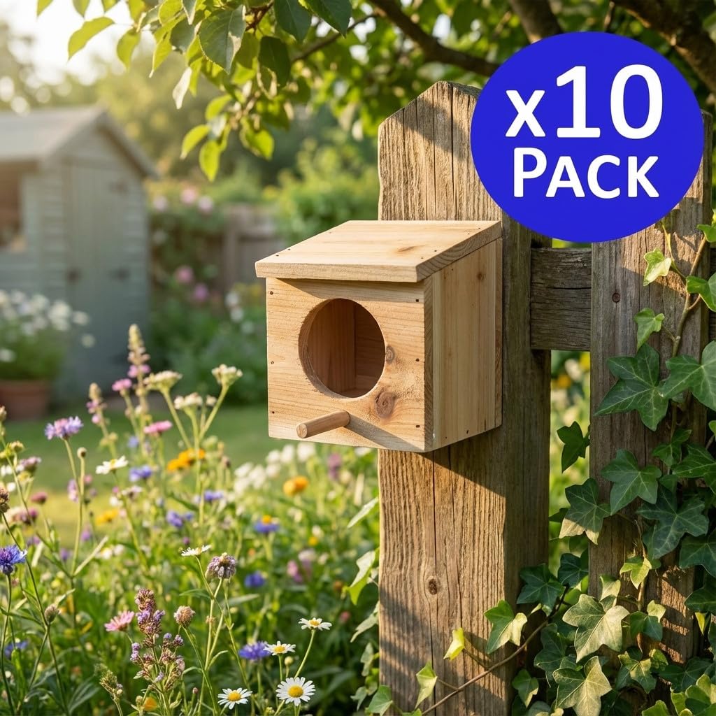 Suinga Pack 10 Nido Jaula de Madera para Pájaros, 12x10x10 cm - Alojamiento para Aves Pajaro