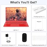 NOTODD Jeu ordinateur portable 16" Gagner 11 Ordinateur portable, 12GB LPDDR4 RAM 512GB SSD, Céléron N5095 Jusqu'à 2,9 GHz, 2K 1920×1200 Affichage, ventilateur de refroidissement, stockage extensible, PC pour les jeux, affaires, études-rouges