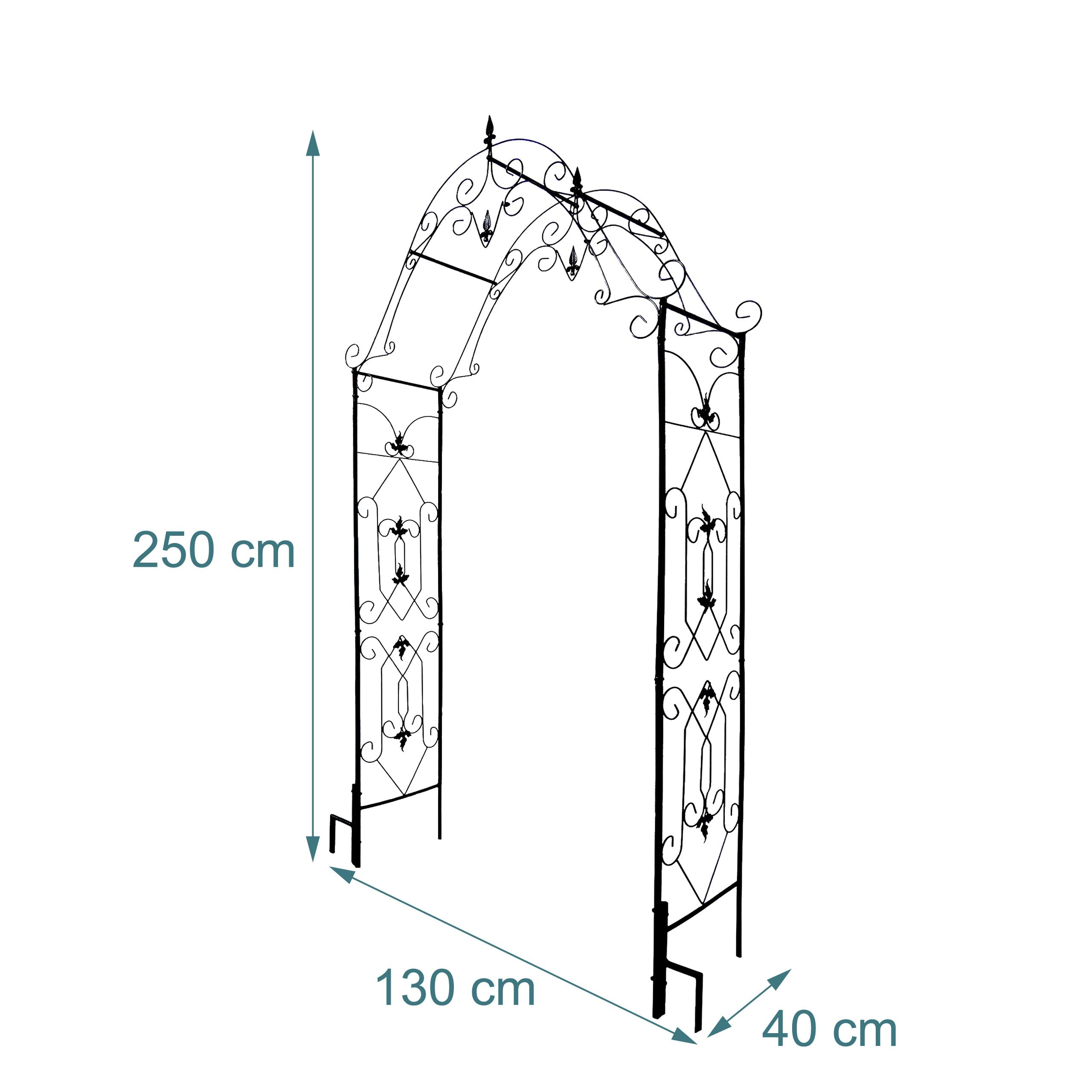 Relaxdays Arche pour rosiers en métal, HxLxP 250 x 130 x 40 cm, Solide pour Plantes grimpantes, Noir