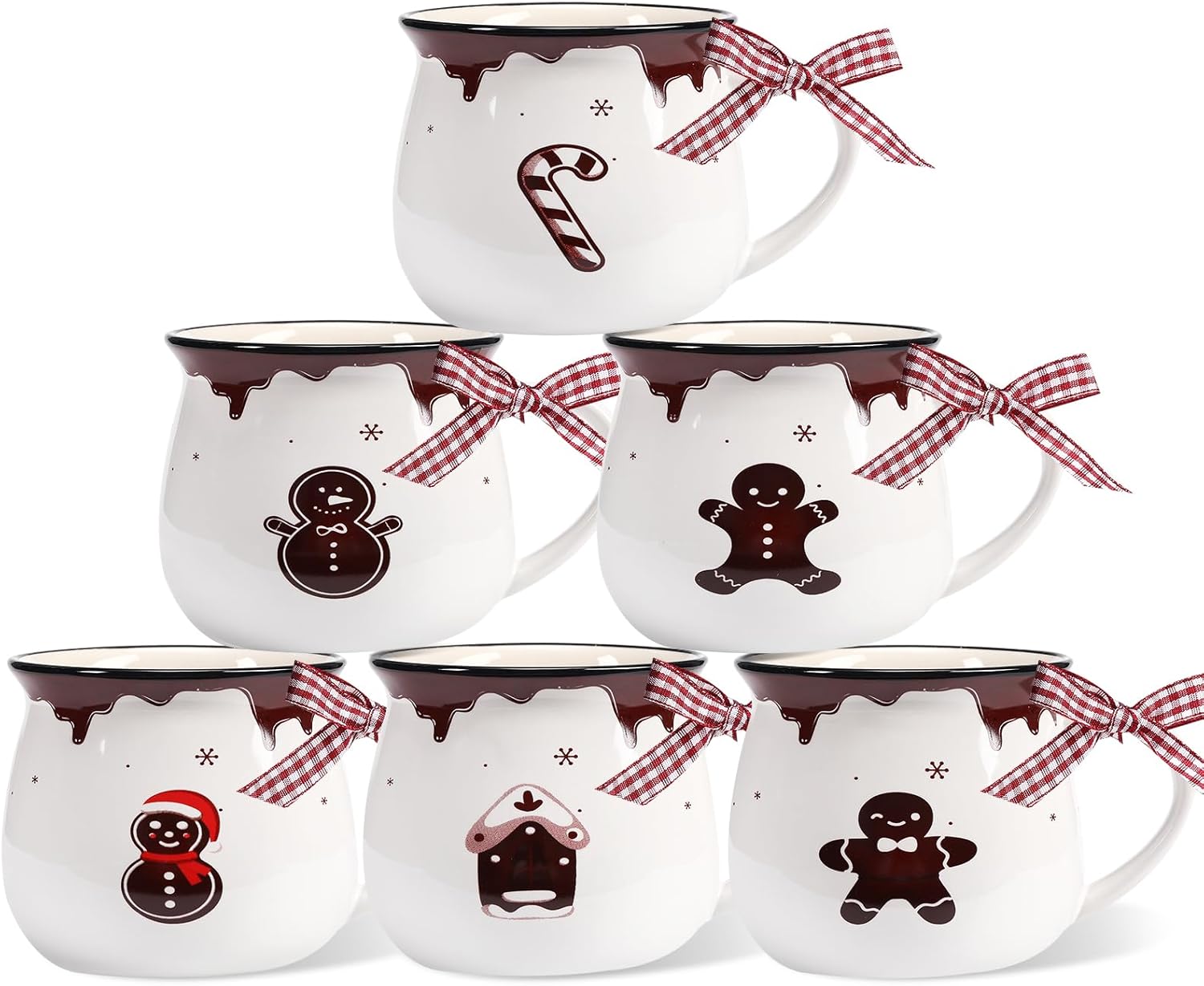Jinei Set of 6 Christmas Coffee Mugs Gift, 12 oz Hot Cocoa Ceramic Cup for Holiday Milk Tea Mugs Coffee Bar Decoration Christmas Gift for Mom Woman Family Friend(Ginger,Gingerbread)