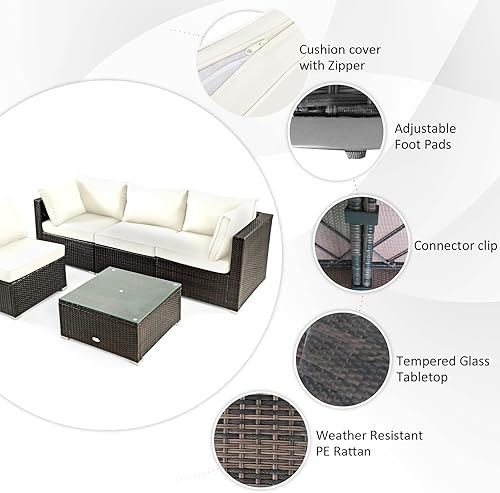 Miniatura 8 de Tangkula Juego de 6 muebles de patio con mesa de fogata de propano de 30 pulgadas, juego de conversación de mimbre de polietileno para exteriores