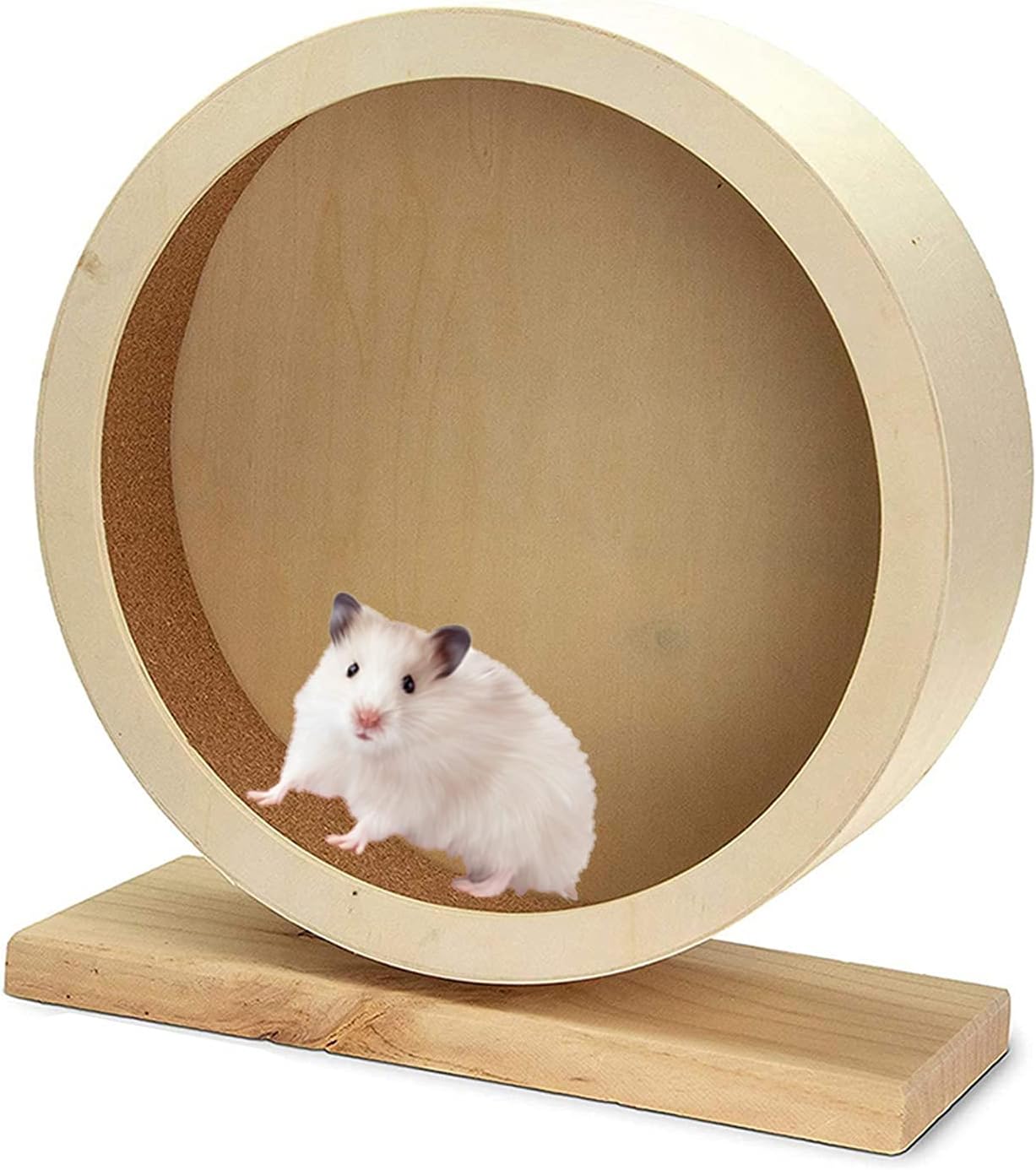 Hamster Wooden Wheel Silent Toy, 6.8 in Hamster Running Wheel, Non Slip Gerbil Spinner with Cork Mat, Silent Exercise Wheel for Hamster…