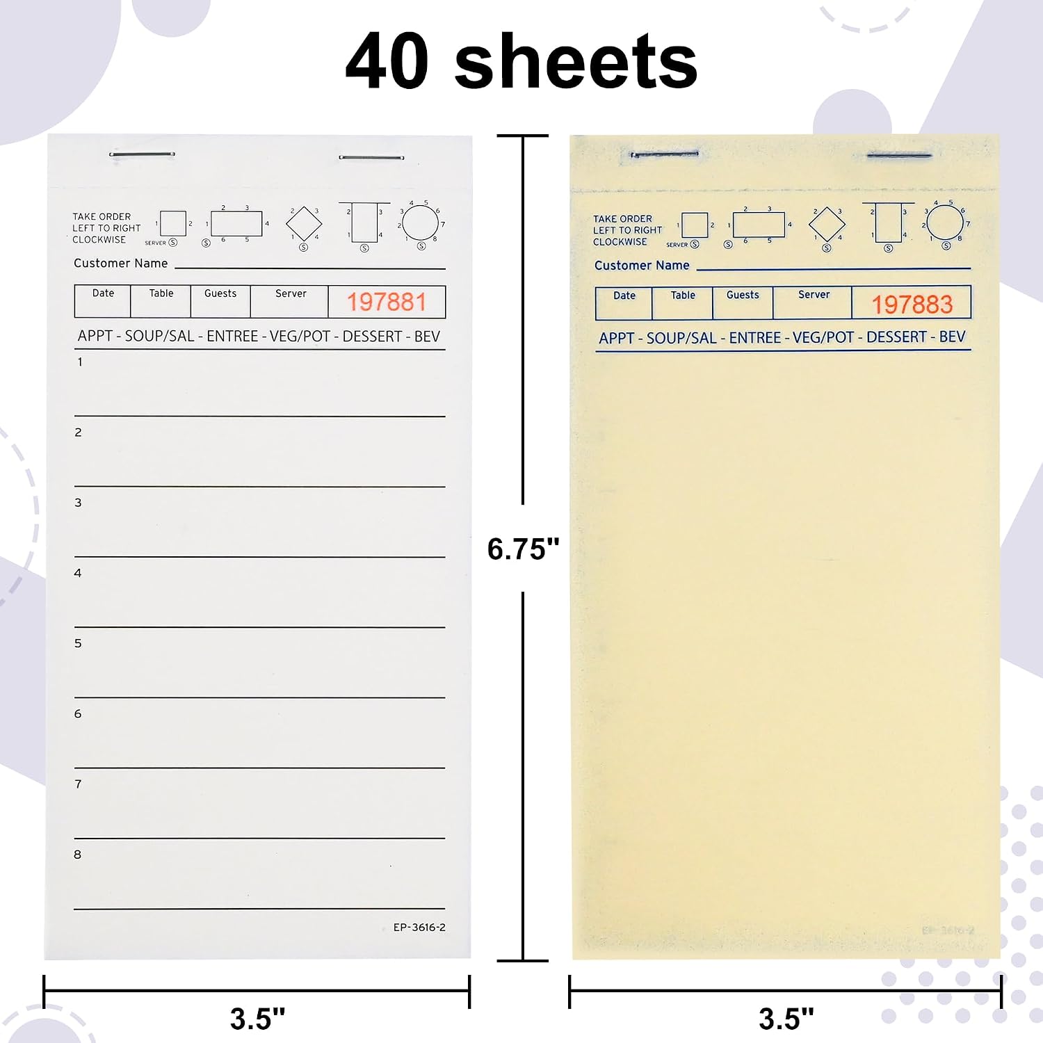 DGBDPACK 6 Guest Checks for Servers, Server Note Pads, Waiter Checkbook, Waitress Notepad for Restaurants, 40 Sheets/Pack, 240 Orders With Bottom Copy Paper