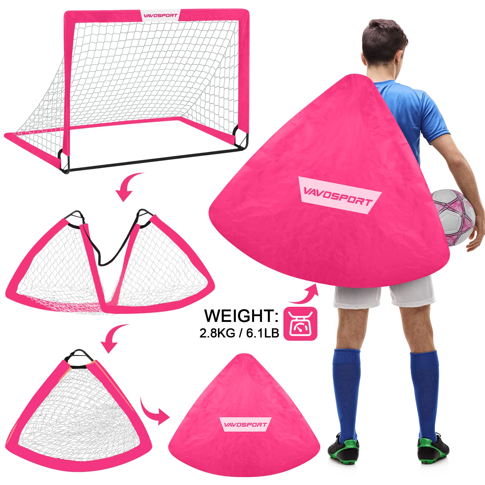 Kids Soccer Goals for Backyard Set - 2 of 4' x 3' Portable Soccer Goal Training Equipment, Pop Up Toddler Soccer Net with Soccer Ball, Soccer Set for Kids and Youth Games, Sports view 5