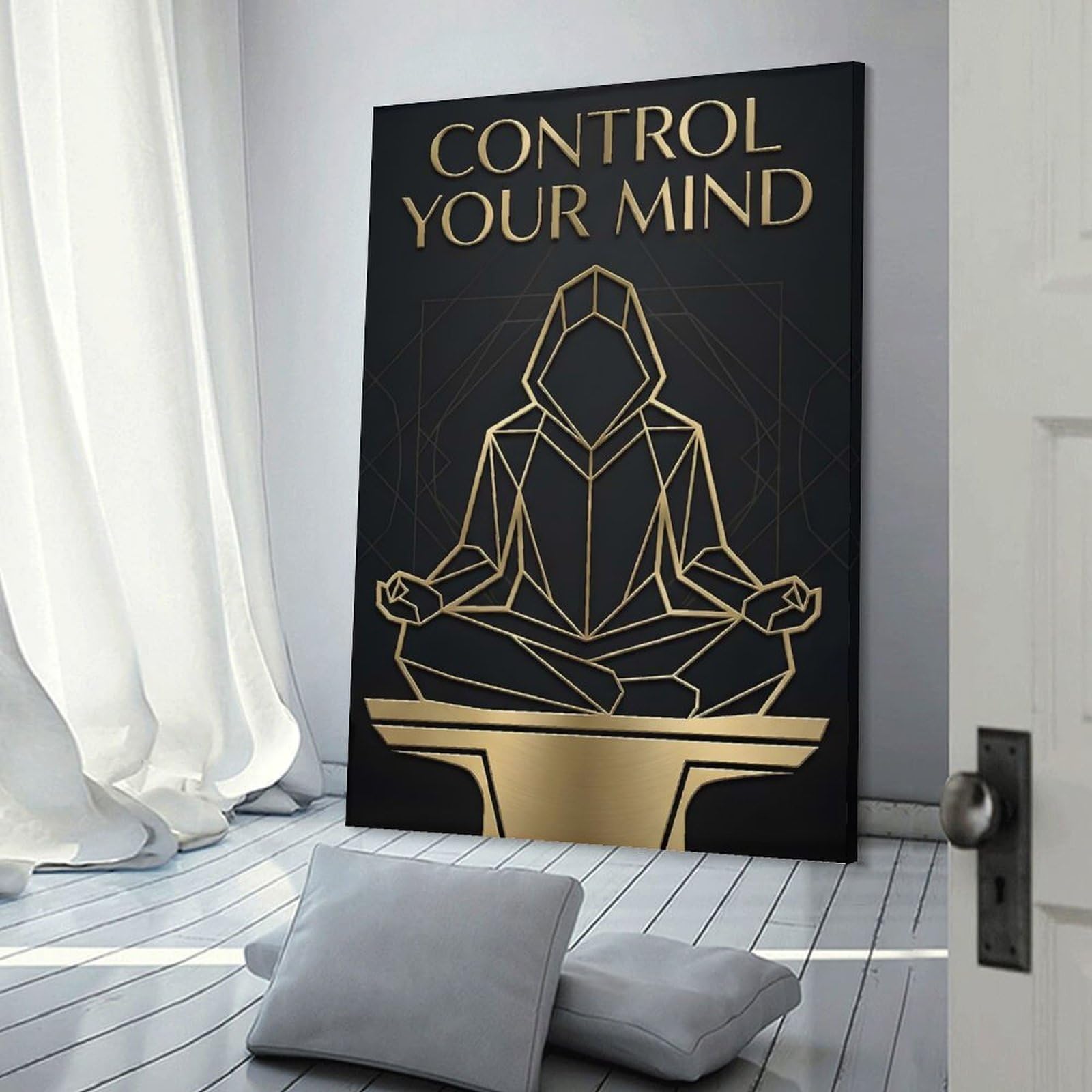 Junmoney Control Your Mind Meditation Art Canvas Wall Decor 24x36inch(60x90cm), for Home Lounge, Bedroom Or Reading Nook, A Home Accent with Warm Character