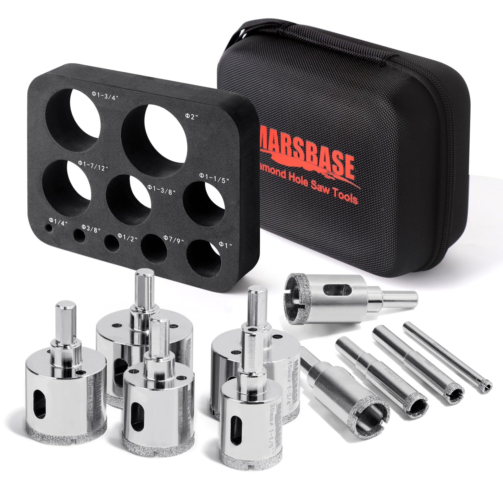 Diamond Hole Saw Kit,10 PCS Tile Hole Saw Kit Diamond Electroplated Drill Bits Sets with EVA Mould for Guide Jig Hollow Drill Hole Saw for Tiles,Ceramic,Glass,Gypsum,Marble,Granite,Silver