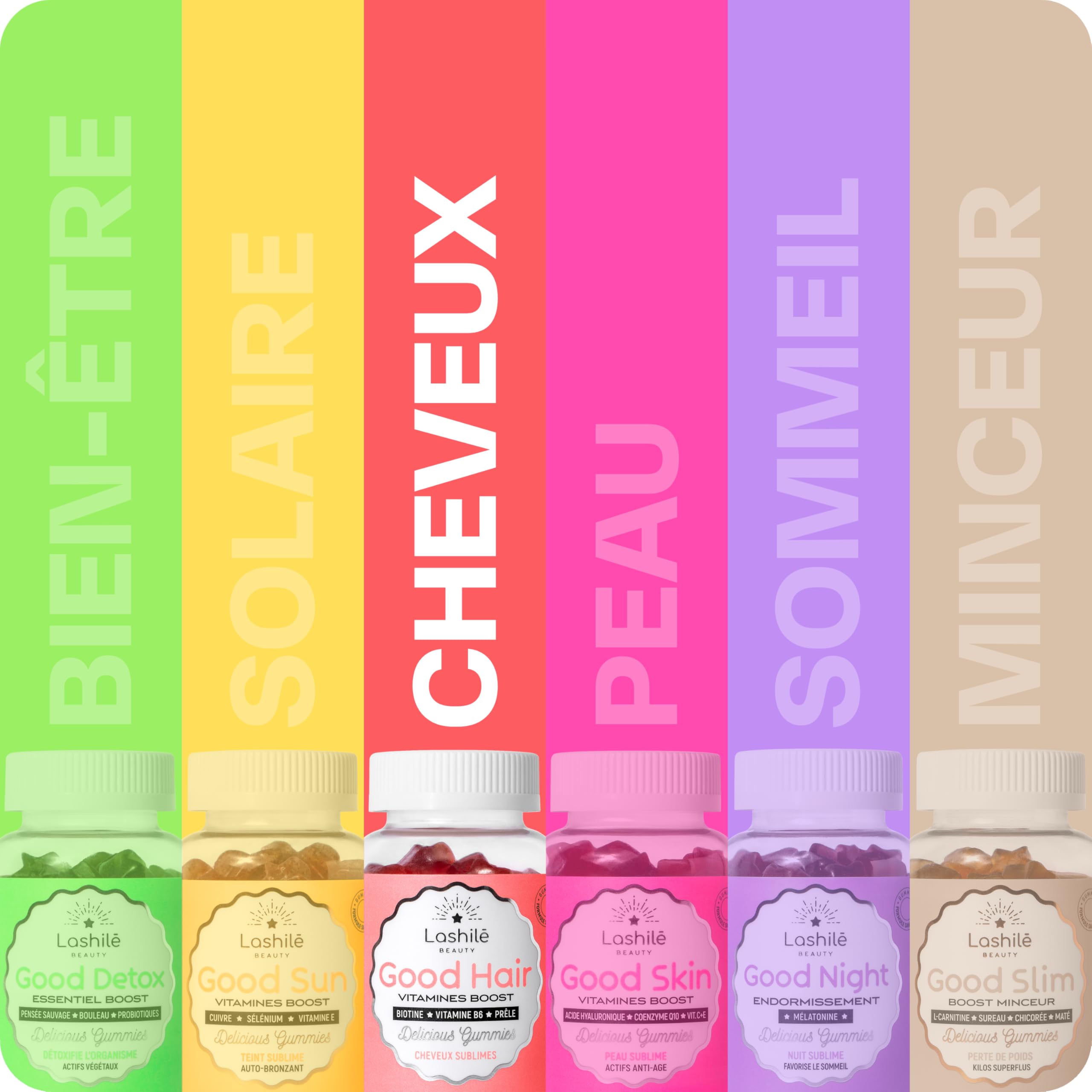 Lashilé Beauty Good Hair – Gummies Cheveux Pousse & Croissance – Complément Alimentaire Cheveux Fortifiants – Biotine, Zinc, Prêle – Vegan, Sans Sucres – Made in France – Cure 1 Mois, 60 Gummies