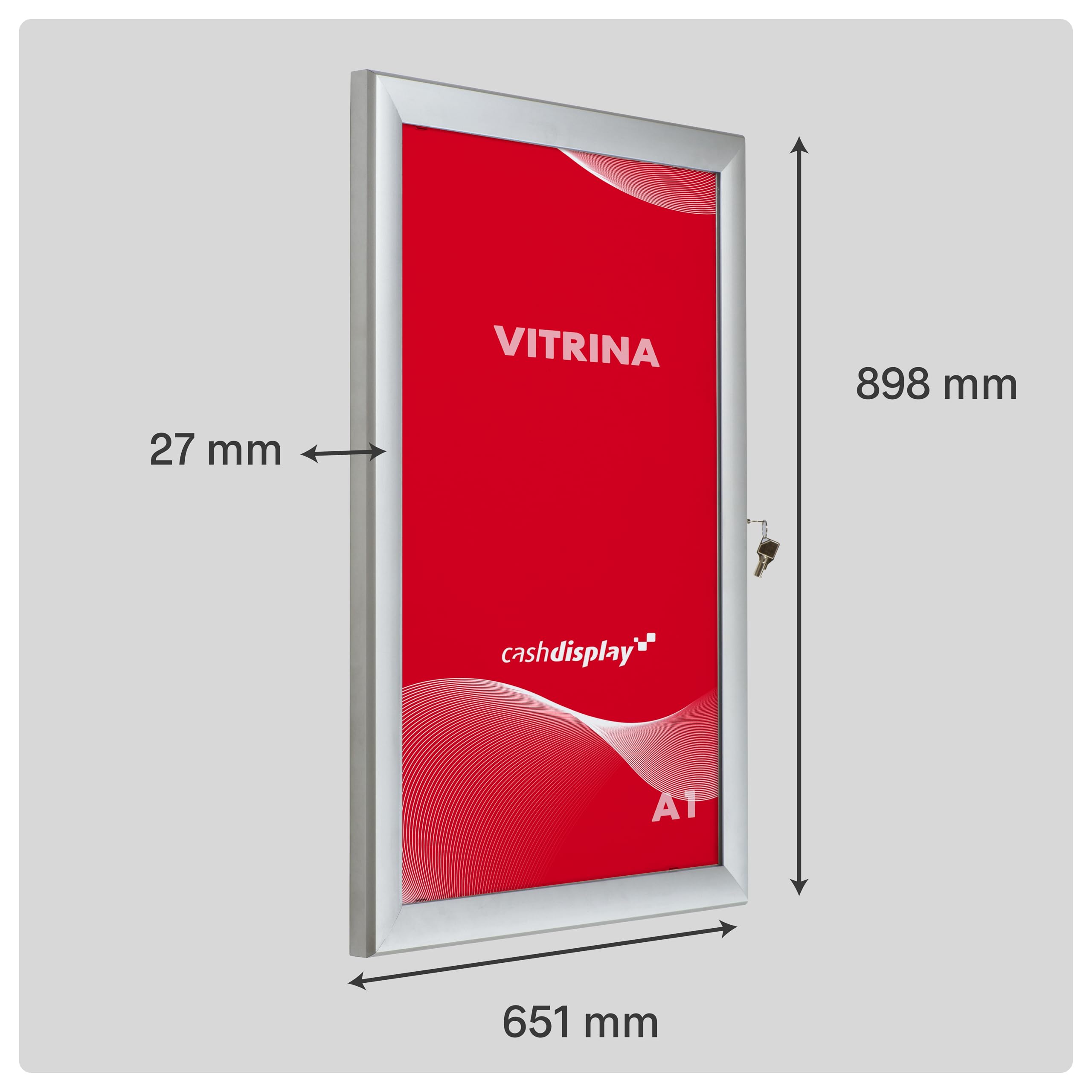 Vitrina Universal para Gráficas de Formato A1 | Tablón de Anuncios con Cerradura | Panel Expositor de Pósters en Aluminio y Metacrilato | Para Oficinas, Restaurantes, Comunidades