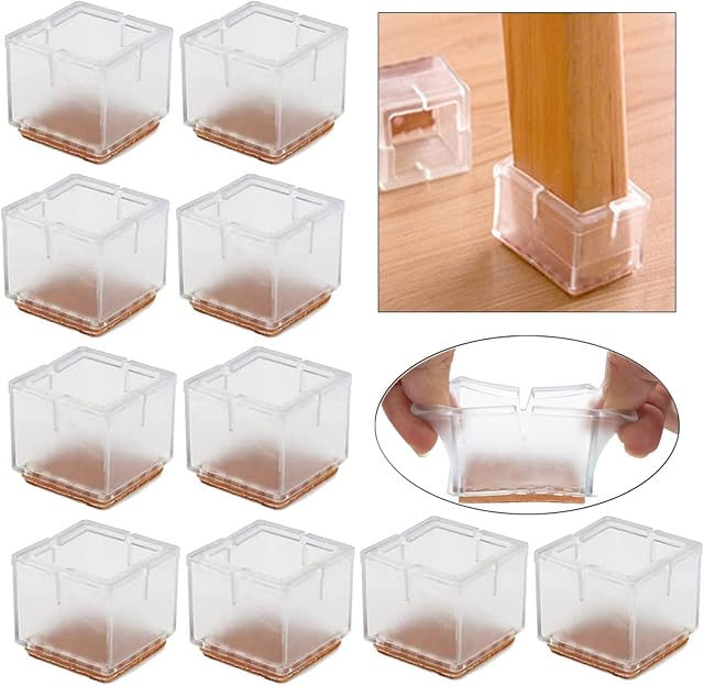WCIC 16 PCS Square Silicone Furniture Feet Pads 42-48mm Felt Chair Leg Floor Protectors Prevent Scratches Chair Leg Caps for Square Chair Legs Hardwood Floors
