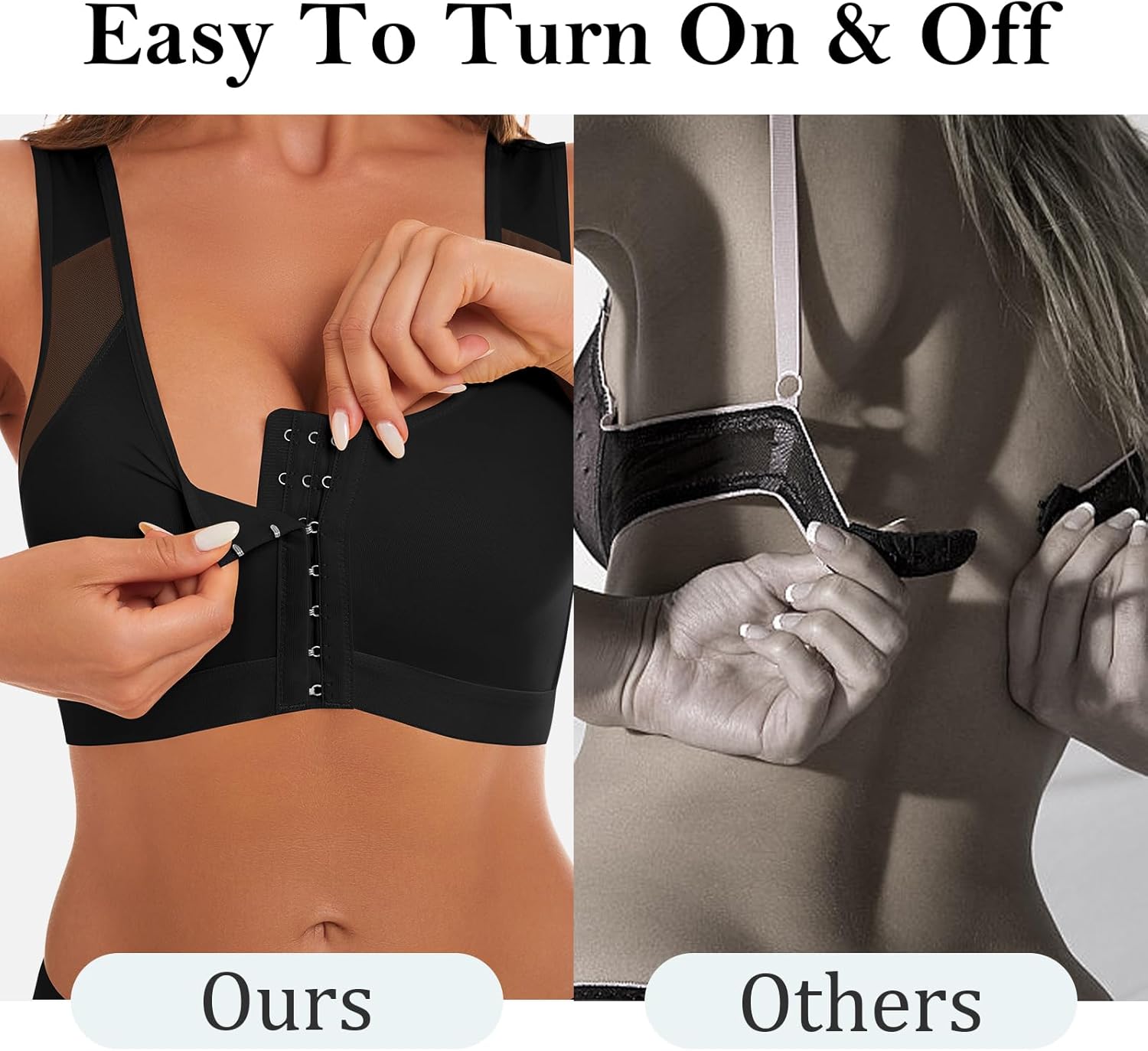 Women's Front Closure Posture Corrector Bra Wireless Back Support Bras for Women Comfy Unlined with Nipple Covers - Image 2