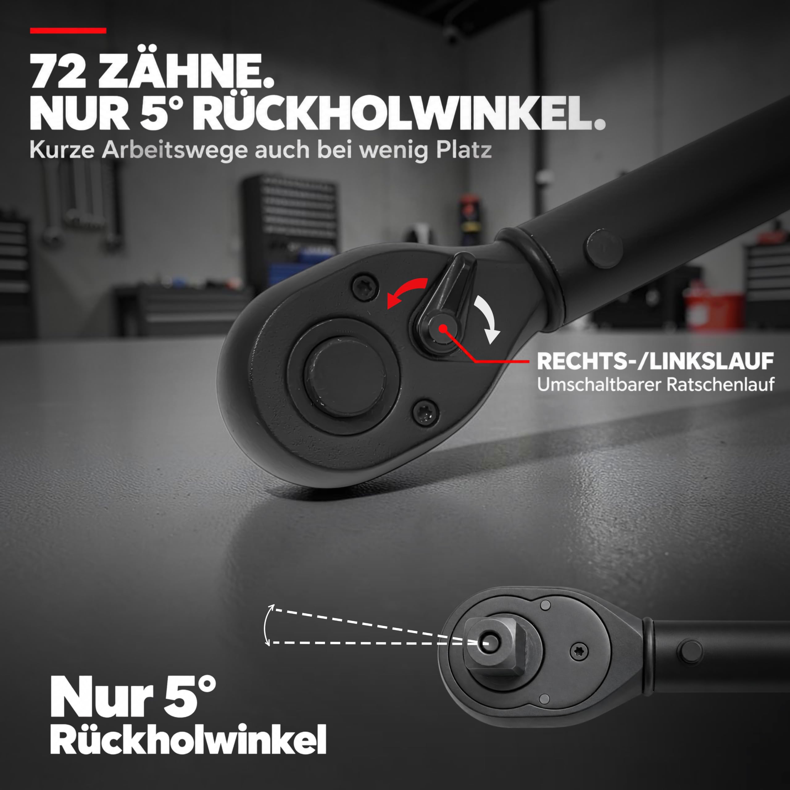 Drehmomentschlüssel 1/2 Zoll 60–330 Nm Vollmetall, ±3% Genauigkeit, 72-Zahn-Ratsche, ISO-6789-Kalibrierzertifikat, 3 Felgenschonnüsse & 125-mm-Verlängerung