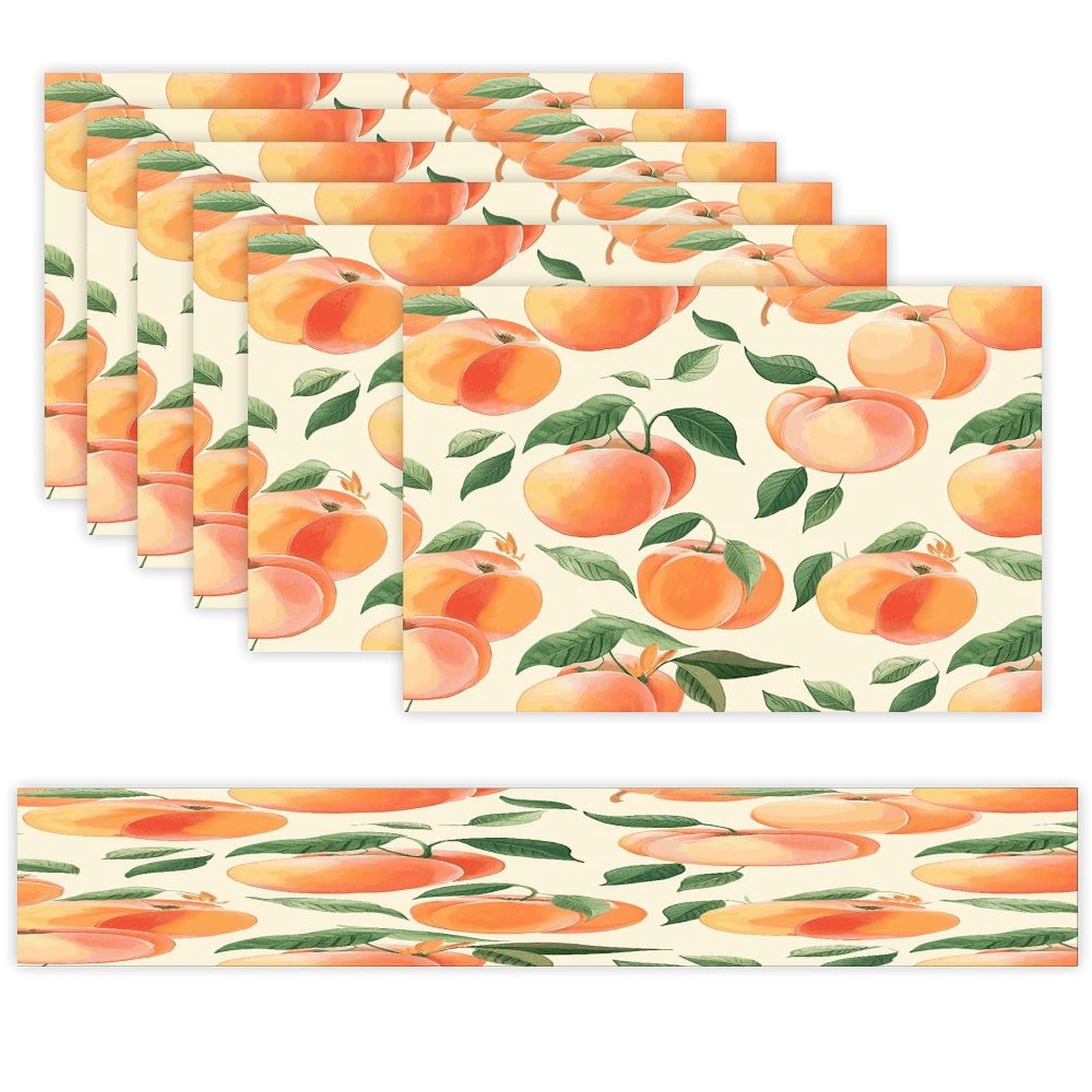 Peach Table Runner and Placemats Set of 6 for Kitchen Washable Table Mats Heat Resistant Place Mats Non-Slip Place Mat Wipeable Placemat(6 Placemats+1 Table Runner)
