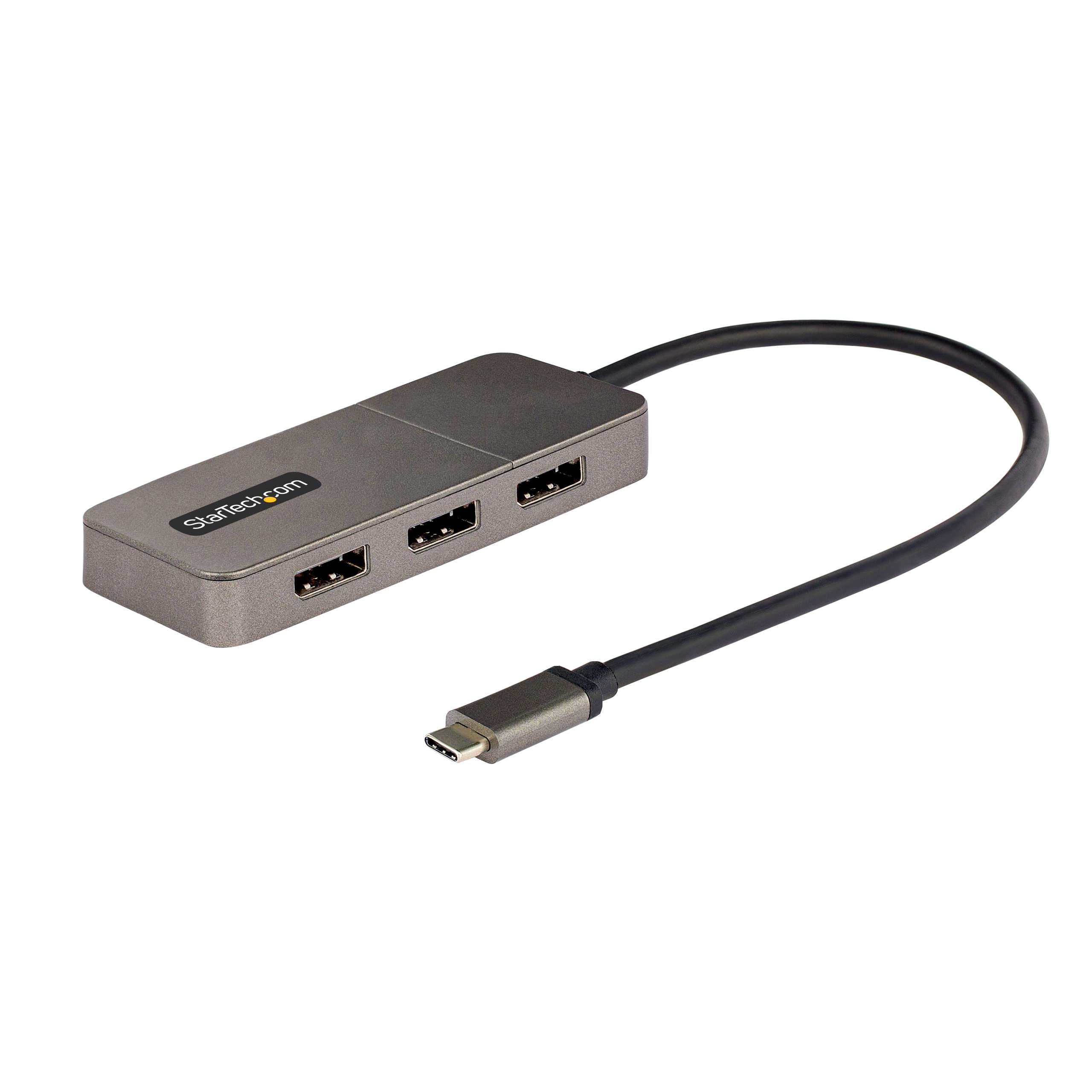 StarTech.com Koncentrator USB-C na Triple DisplayPort 1,4 MST, 4K 60Hz, kabel 1ft (30 cm), USB typu C do DisplayPort 1.4, rozdzielacz DisplayPort, potrójny adapter monitora (MST14CD123DP)