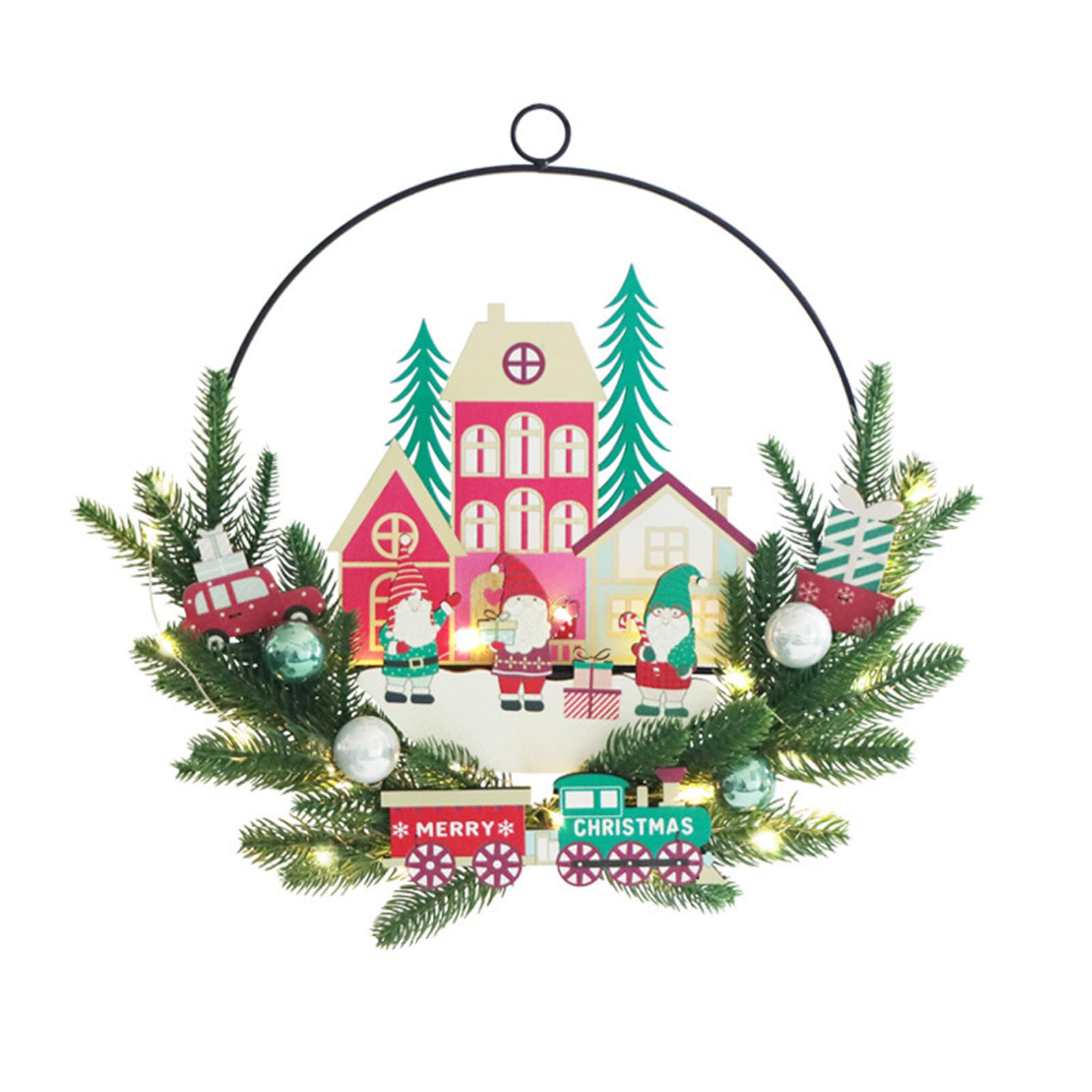 Papá Noel, placa de madera, guirnalda iluminada con LED, decoración de puerta, decoración para Navidad, fiesta, decoración del hogar, decoración interior y exterior