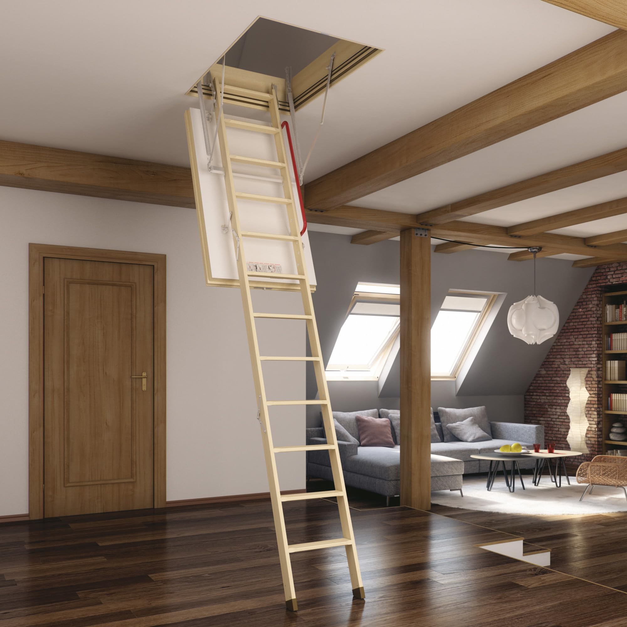FAKRO - LWT Dachbodentreppe - Bodentreppe 120x60 cm - Gedämmt, 0,51 U W/m²K - Klappbar, 3-teilig, Öffnungsklappe 8 cm stark, Treppen und Kasten aus Holz, Max. 160 kg belastbar, 12 Stufen