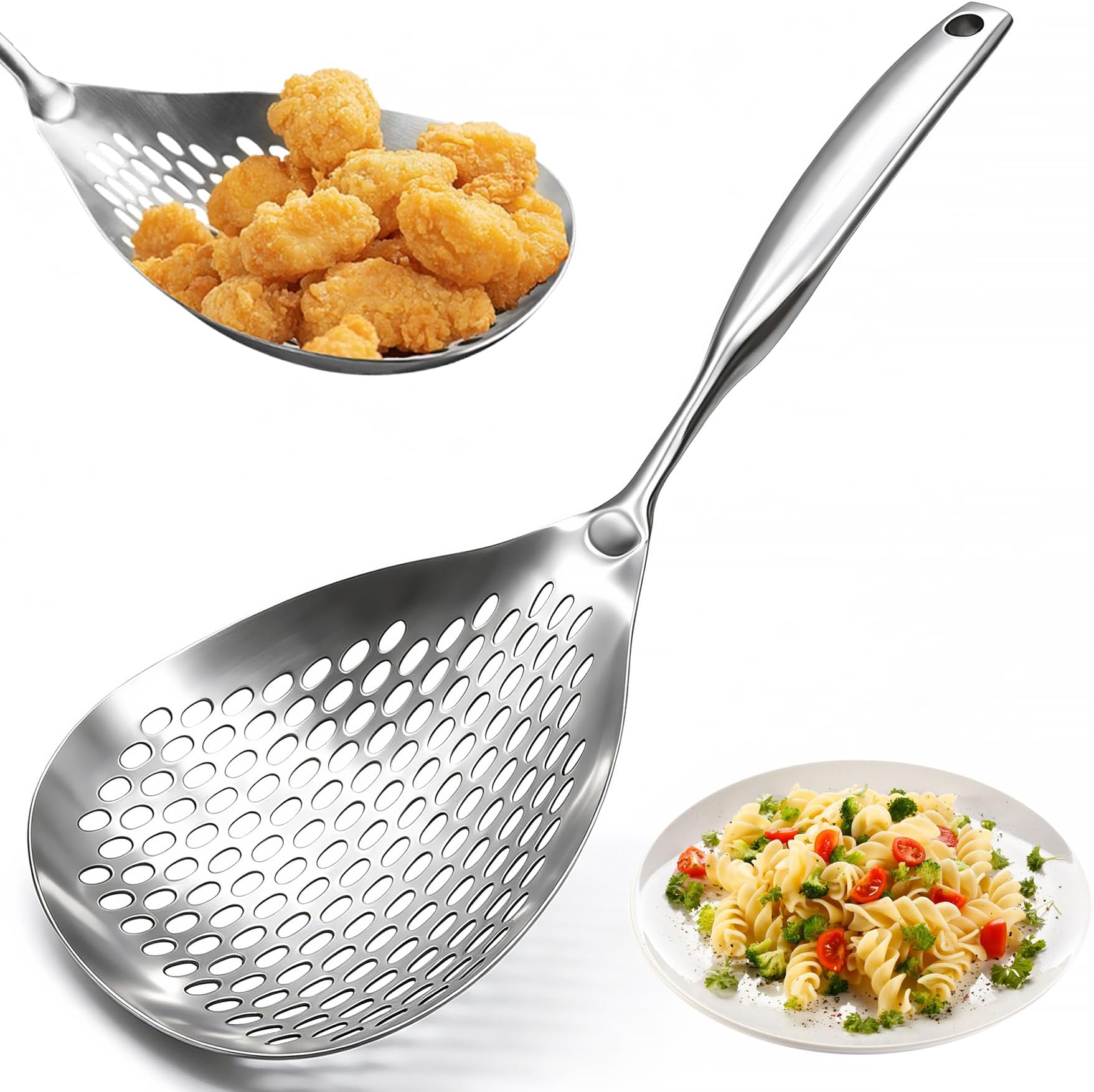 KAYCROWN Skimmer Slotted Spoon, 304 Stainless Steel Skimmer Ladle Spoon Spider Strainer for Cooking and Frying, Pasta Strainer Spoon Frying Kitchen Cooking Colander