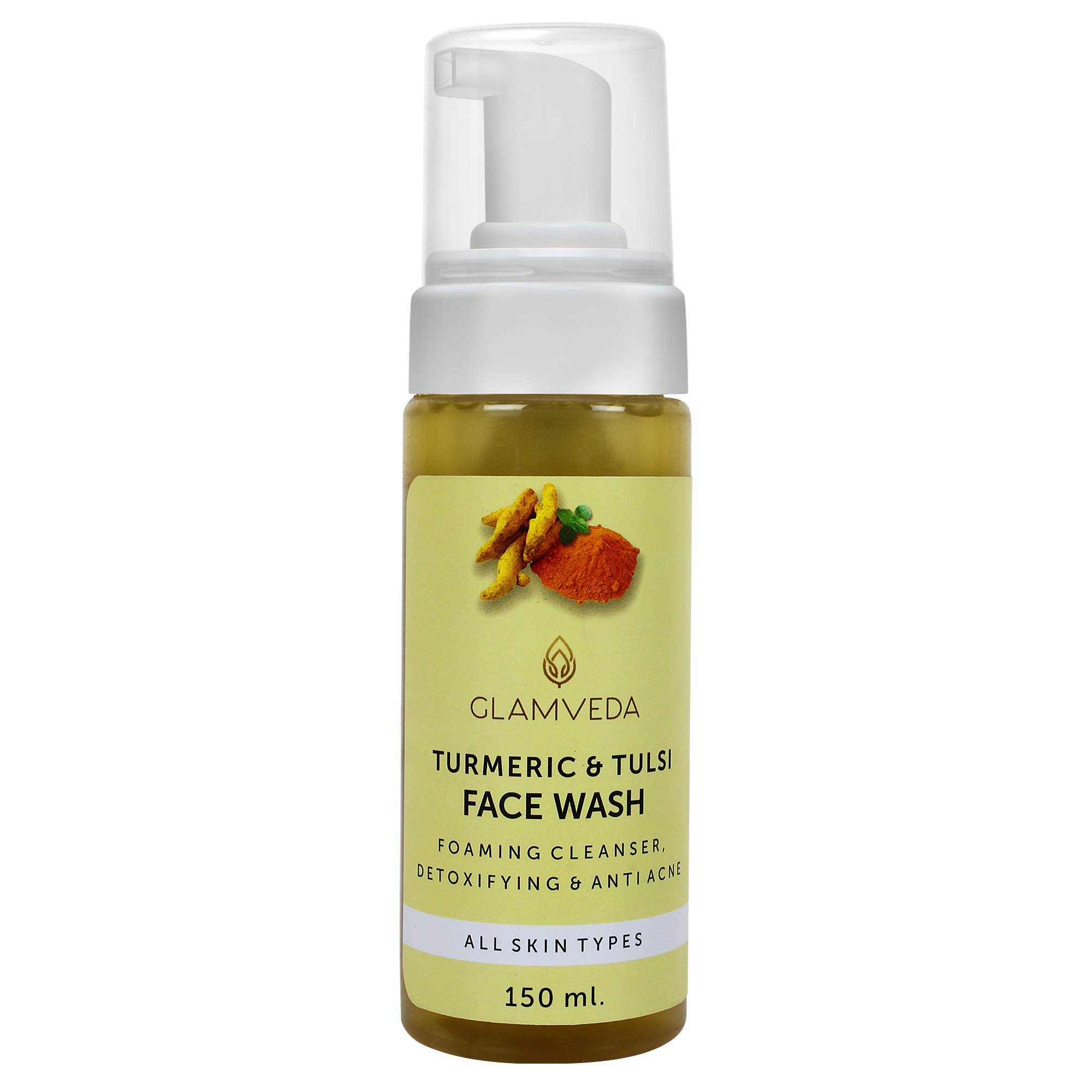 GLAMVEDA Turmeric and Tulsi Detox Anti Acne Foaming Face Wash, 150 ml