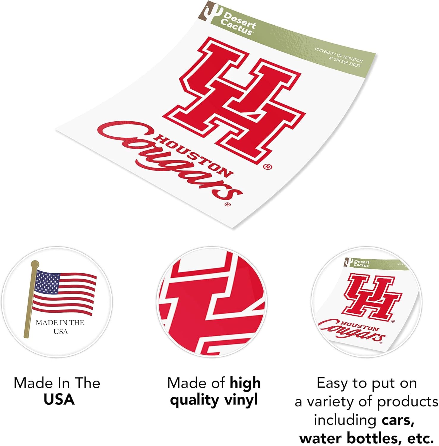 Desert Cactus University of Houston Cougars UH Sticker Vinyl Decal Laptop Water Bottle Car Scrapbook (4 Inch Set V1) - Image 5