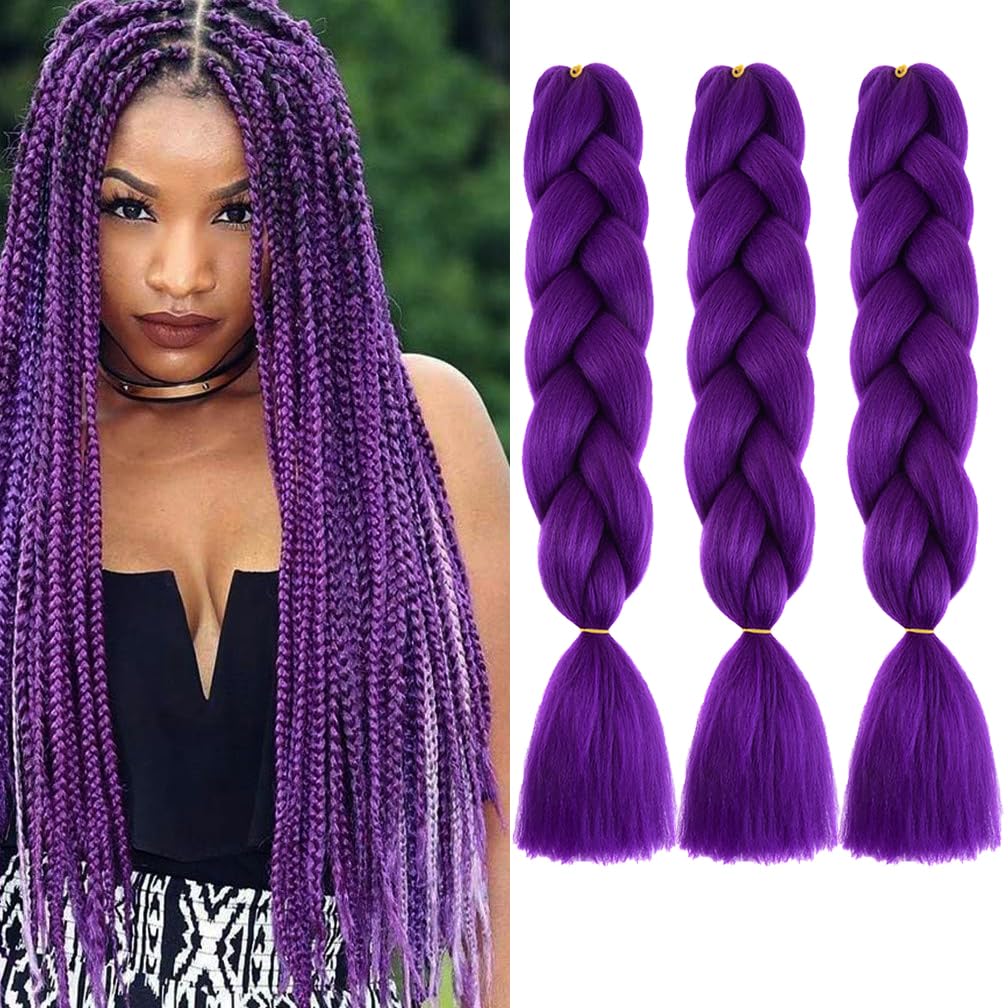 BALINGHAIR Braiding Hair Extensions Purple Braids Hair Hot Water Setting (A35-3Packs)