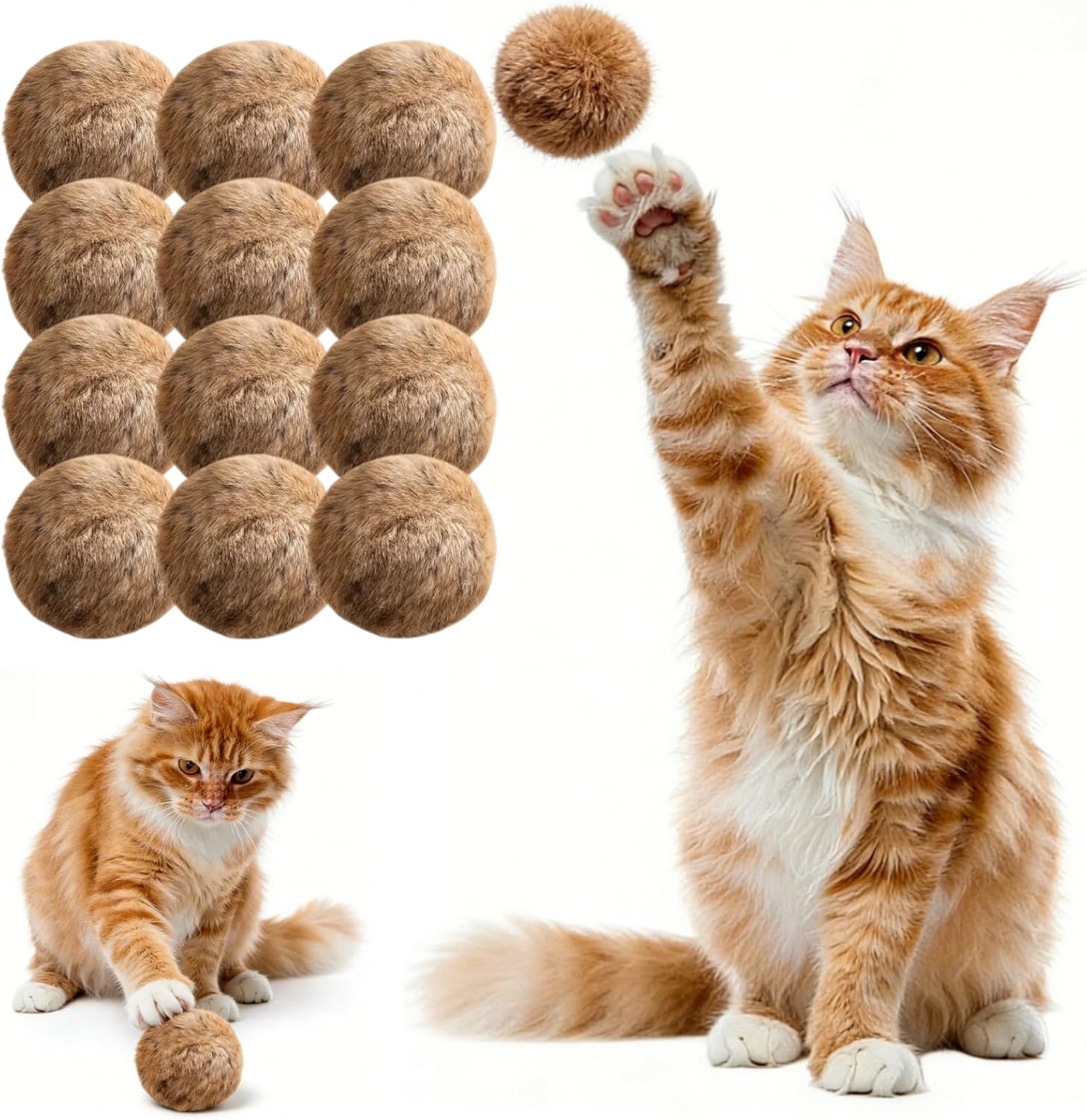 Rabbit Fur Ball Cat Toy, Soft Fluffy Cat Toy Ball, 3 Inch Real Rabbit Cats Pom Pom Balls, Furry Catnip Toys Balls — Soft, for Kicks & Games,for Indoor Exercise & Bonding Cats (12PCS)
