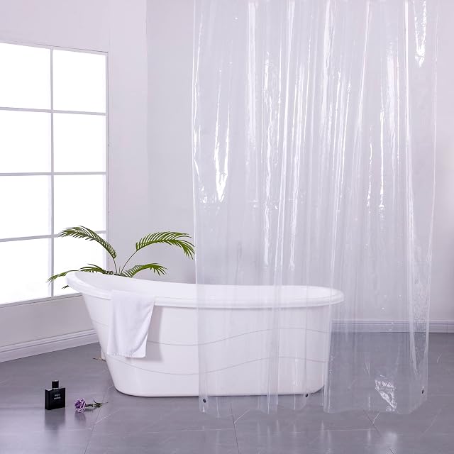 FIFTY-FEET 70x72 Inch PEVA Weave Shower Curtain Liner Set with 12 Hooks Included, Waterproof & Washable Inner Liner, Clear
