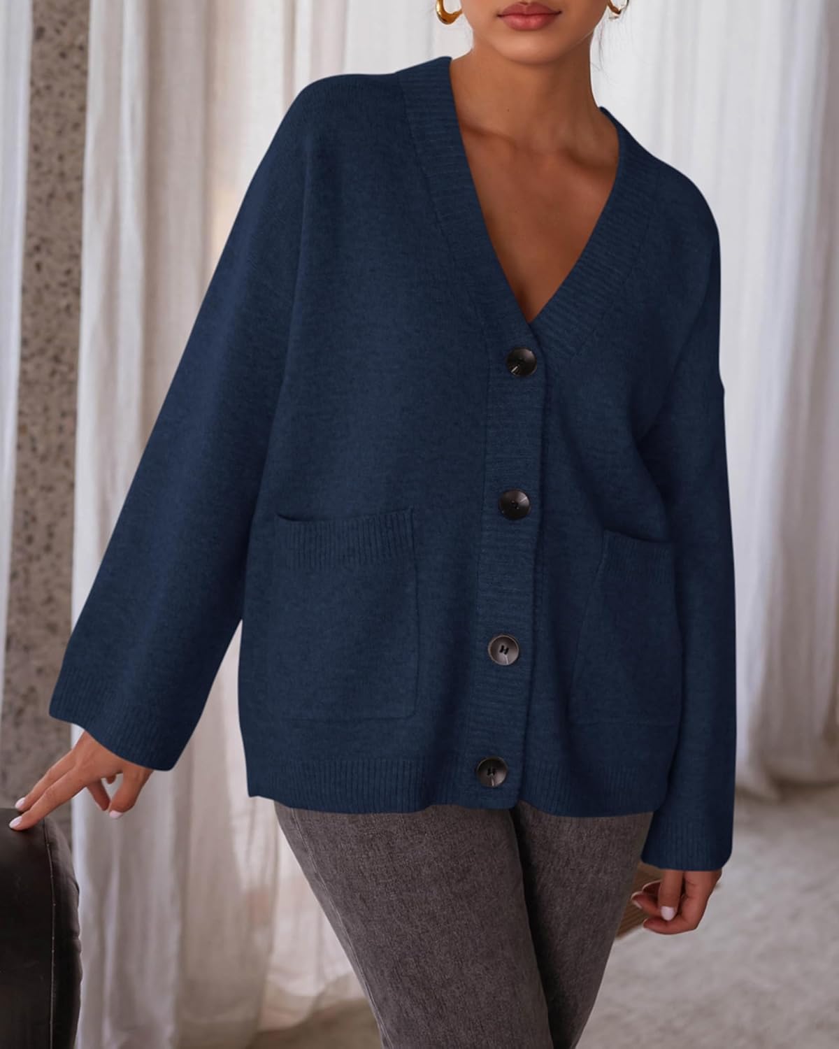 BTFBM Oversized Cardigan Sweaters for Women Trendy Fall Fashion 2025 Button Down Long Sleeve Chunky Knit Cardigans - Image 5