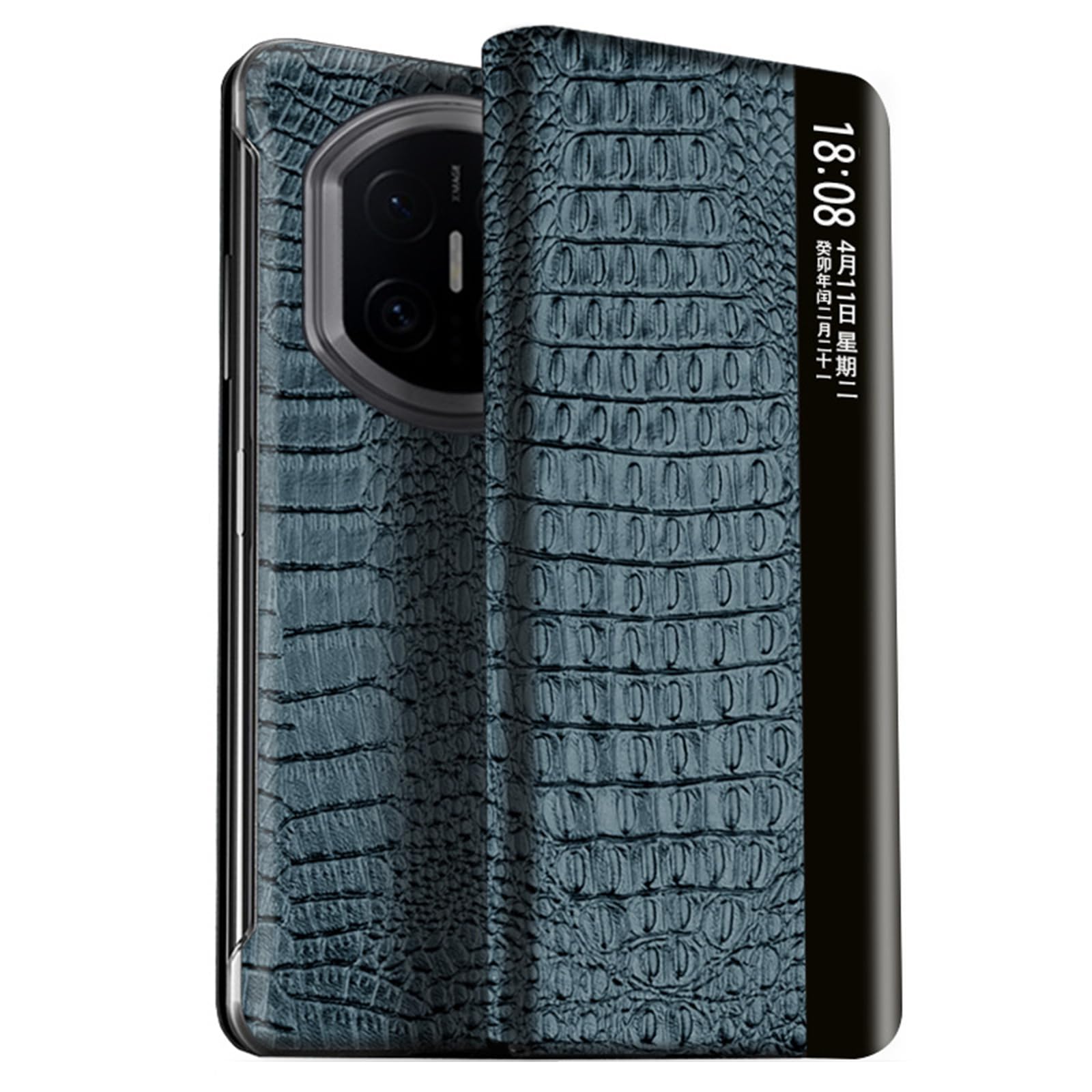 Etui do Huawei Mate X7, prawdziwa skóra Smart View lustro pełna ochrona wzór krokodyla etui, zielony, Mate X7