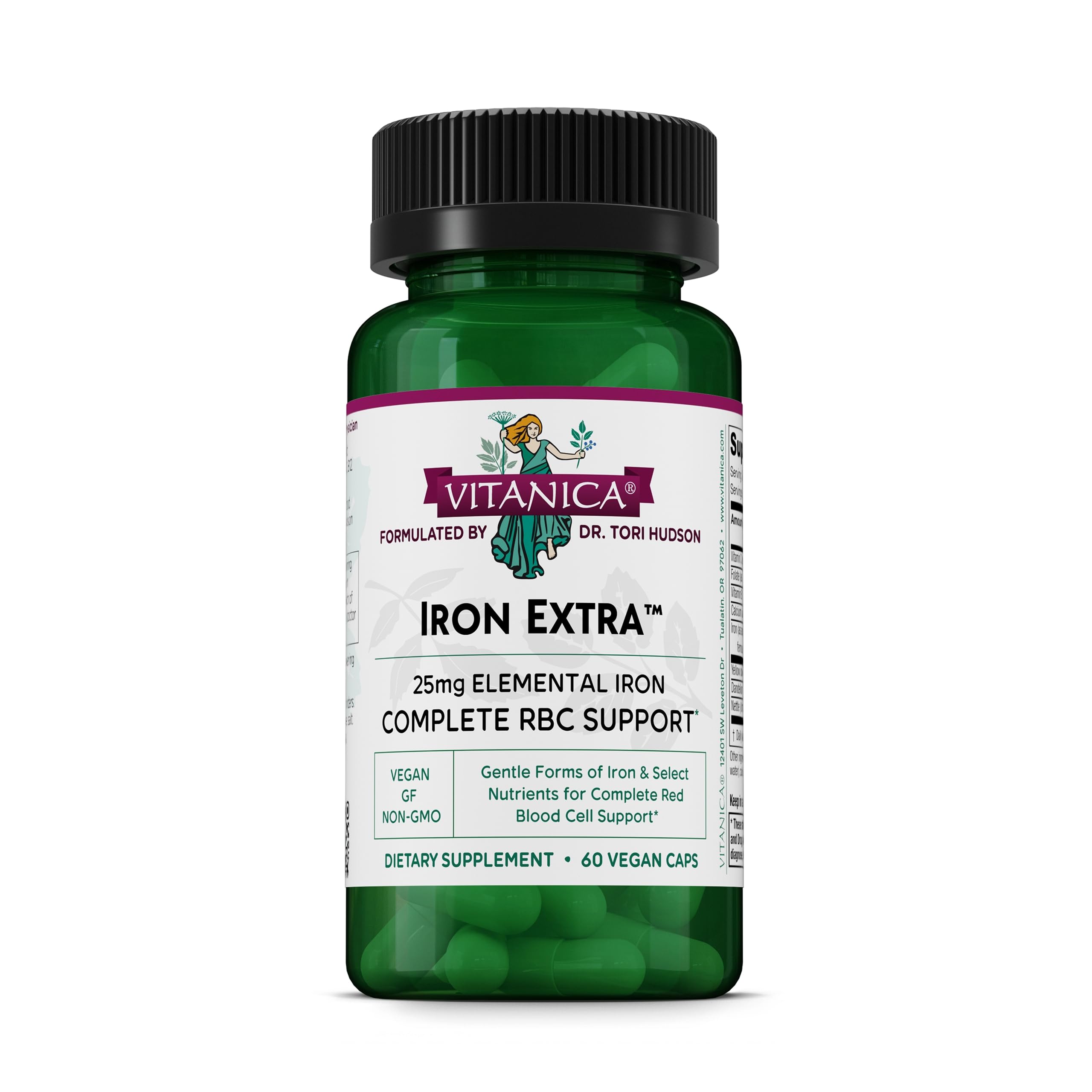 Vitanica Iron Extra, 25 mg Elemental Iron Bisglycinate, Vegan, 60 Capsules
