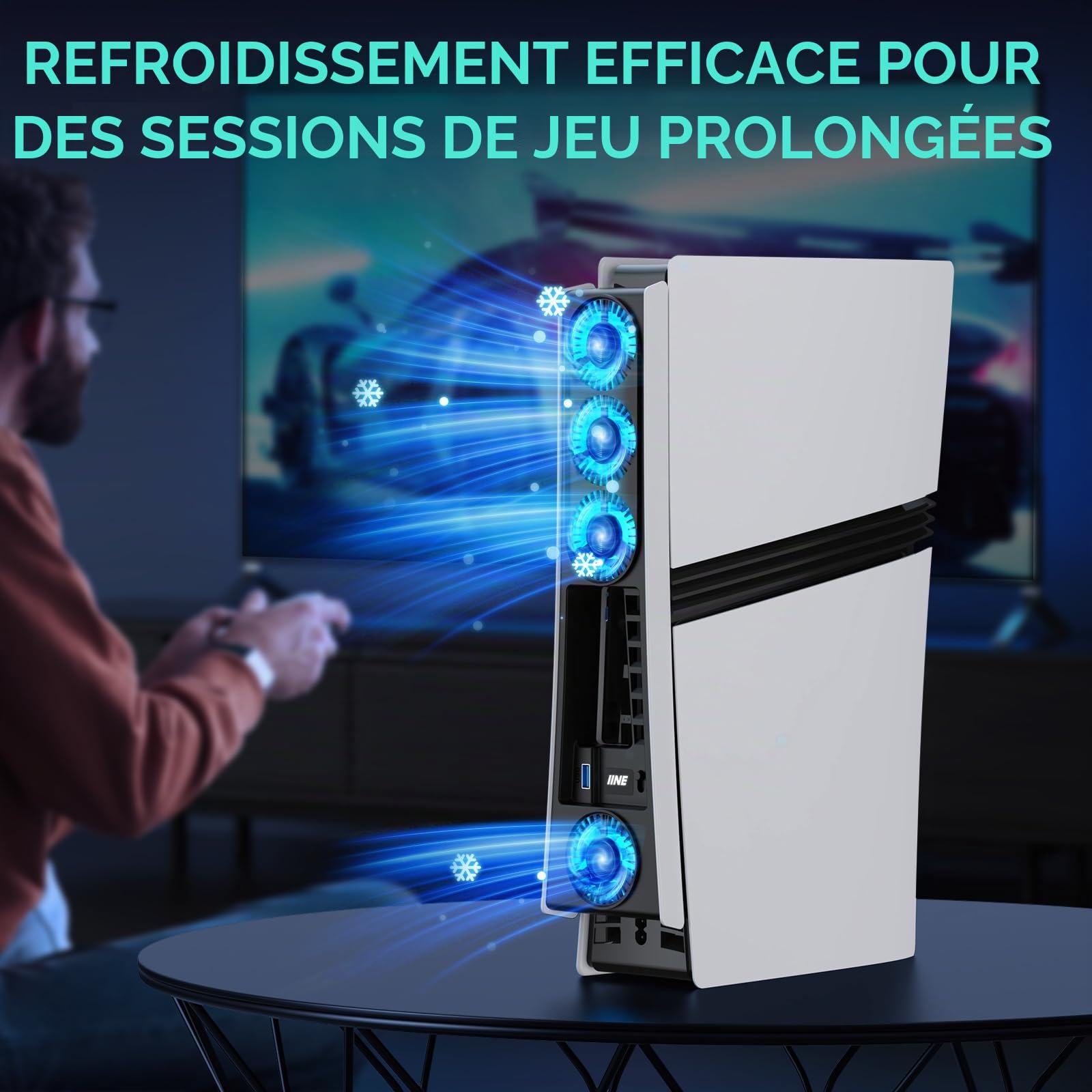 Ventilateur de refroidissement pour PS5 Pro, ventilateur de refroidissement efficace avec vitesse réglable/lumière LED, accessoires de refroidissement à température contrôlée PS5 PRO avec port USB 3.0