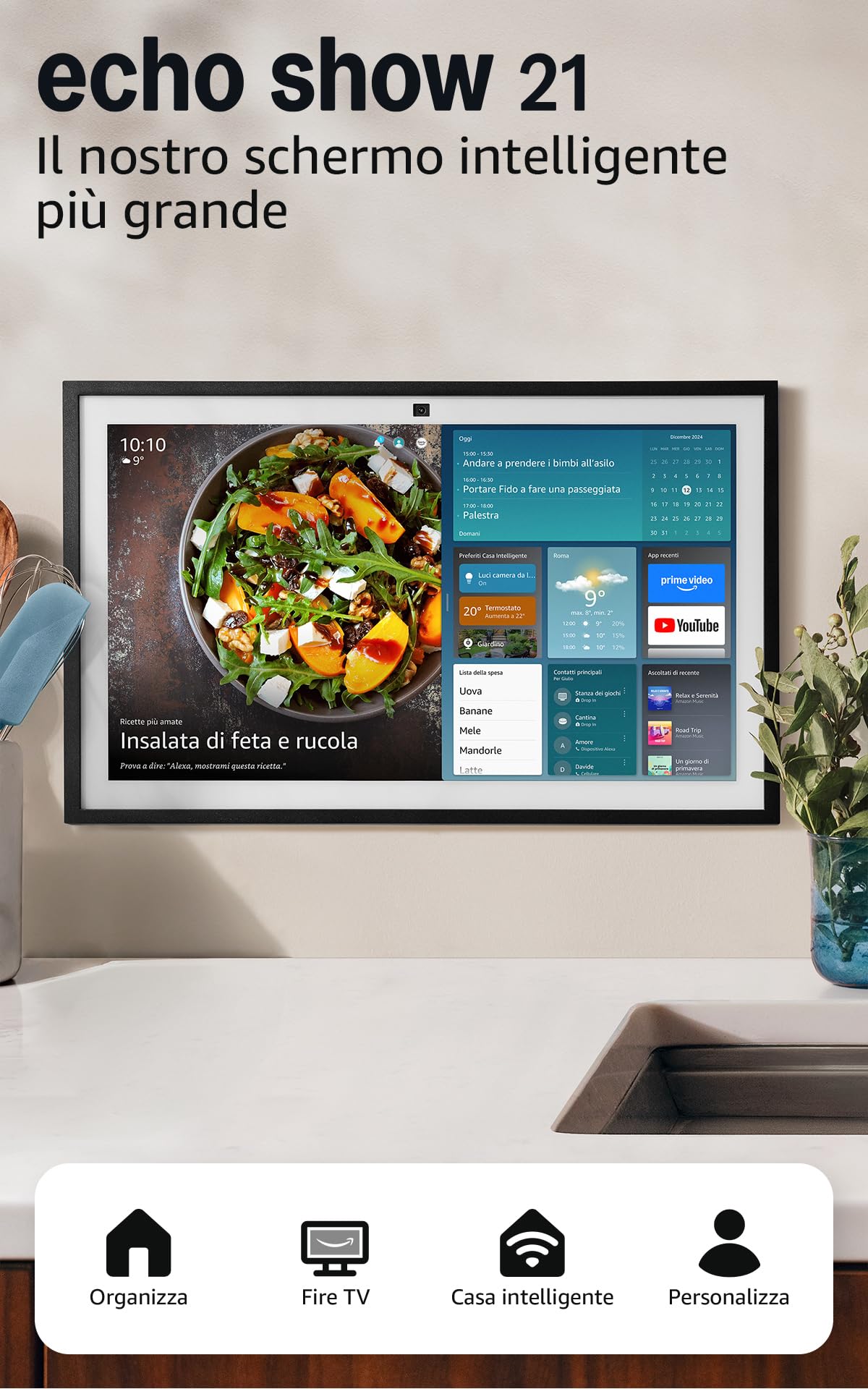 schermo intelligente amazon echo show 21 pollici con tv e audio